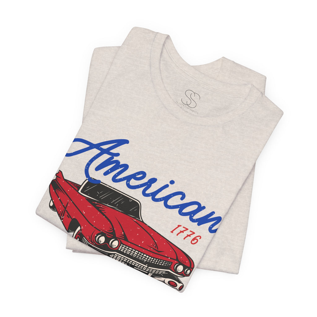 American Muscle Tee - Vintage Red Classic Car 1776 Patriotic Shirt