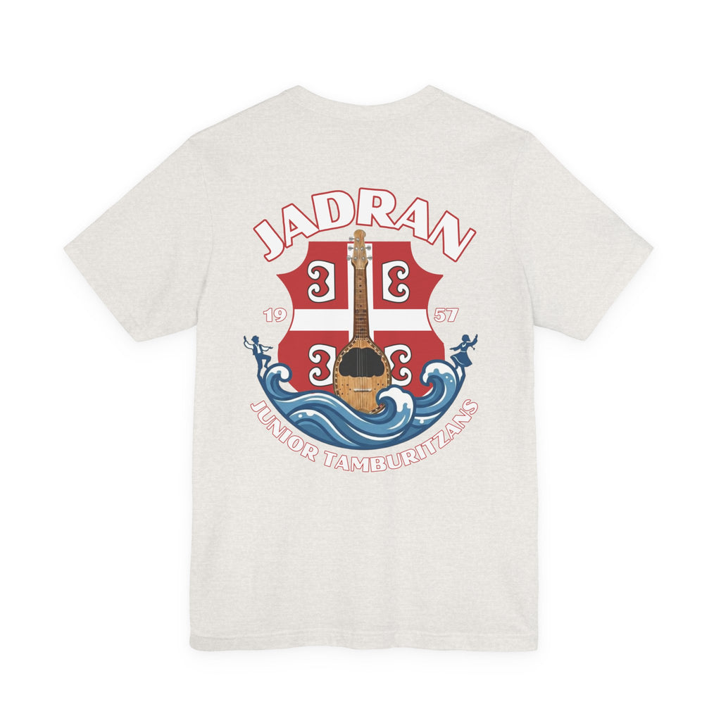 Jadran Junior Tamburitzans Adult T‑Shirt - White and Red Lettering & Serbian Logo