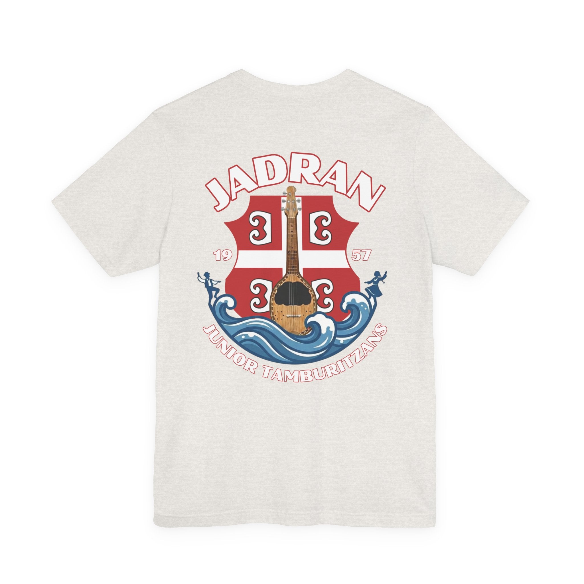 Jadran Junior Tamburitzans Adult T‑Shirt - White and Red Lettering & Serbian Logo