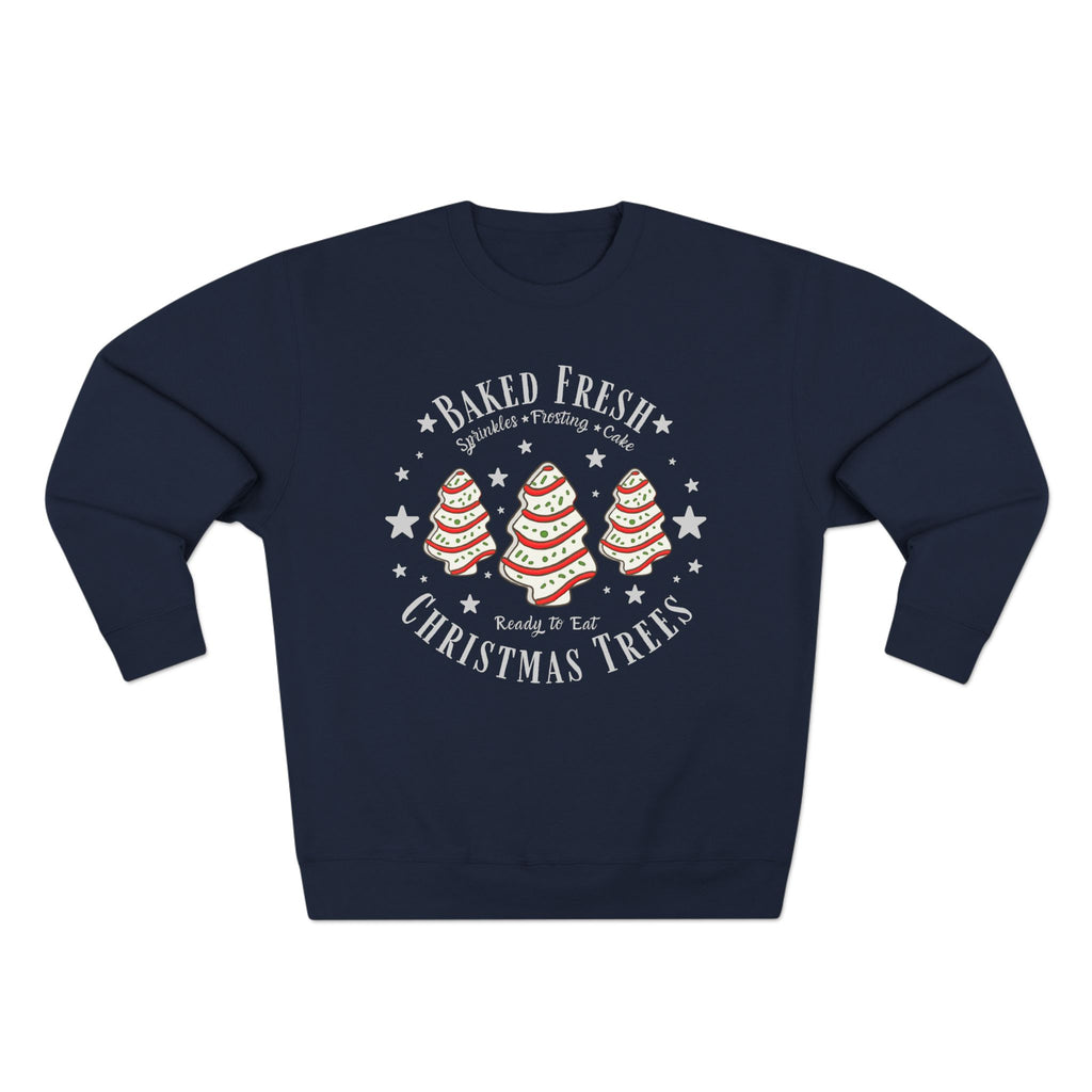 Christmas Tree Trio Crewneck Sweatshirt — Festive Candy Stripe Holiday Pullover