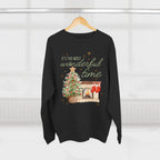 Christmas Crewneck Sweatshirt — "It's the Most Wonderful Time" Holiday Sweater with Tree & Fireplace