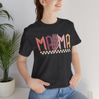 Mama Retro Lightning Tee – Vintage Checkered Mom T-Shirt