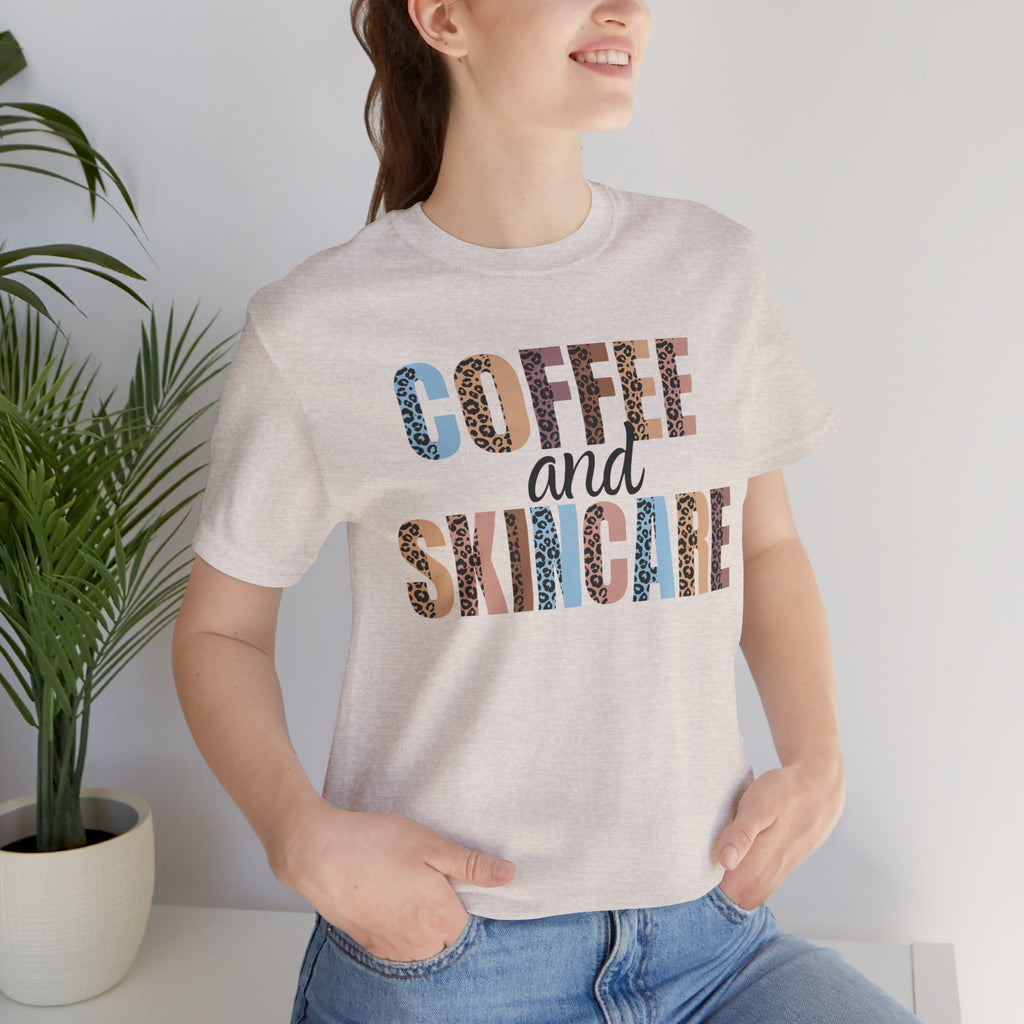 Coffee and Skincare Tee — Animal Pattern Graphic T-Shirt for Beauty Lovers