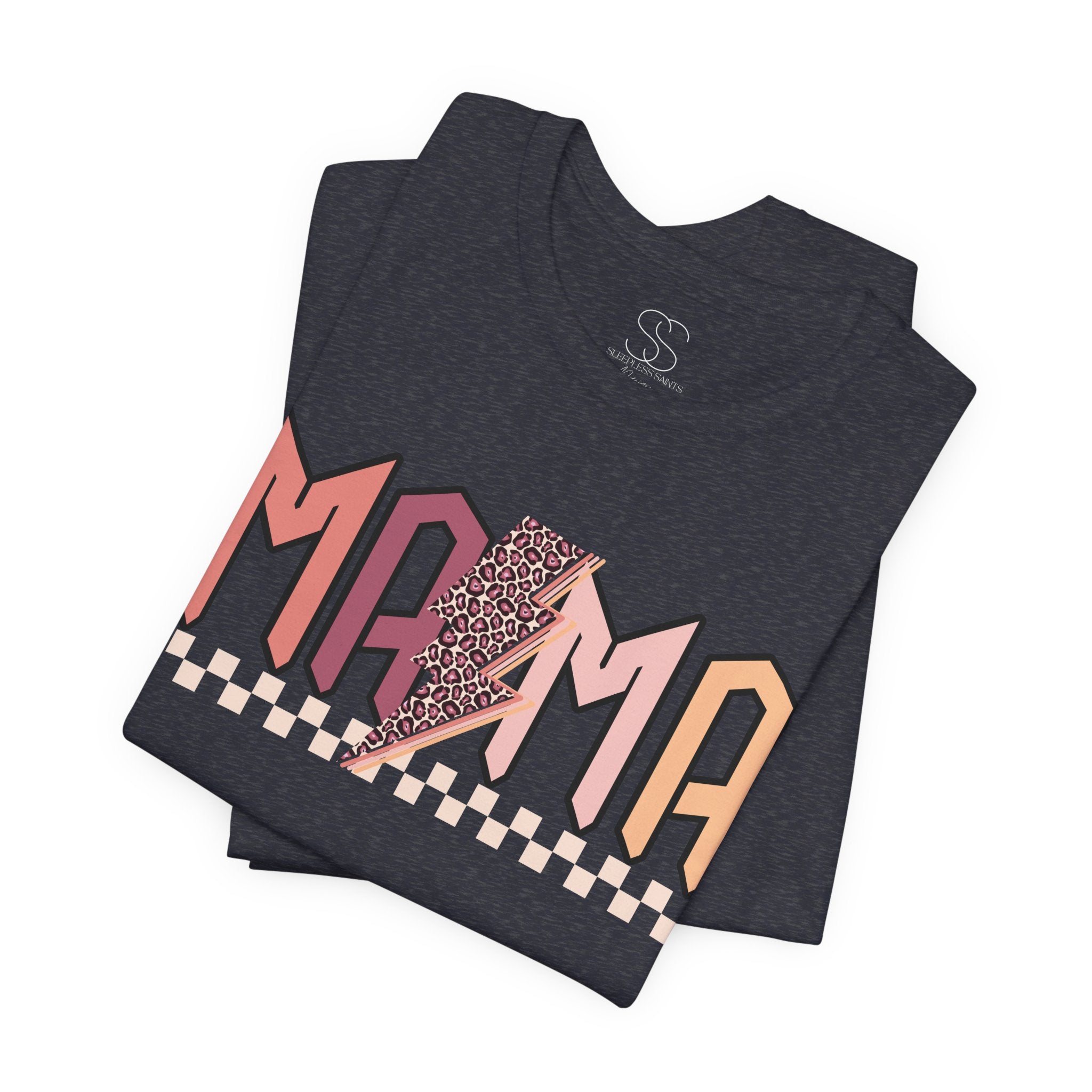 Mama Retro Lightning Tee – Vintage Checkered Mom T-Shirt