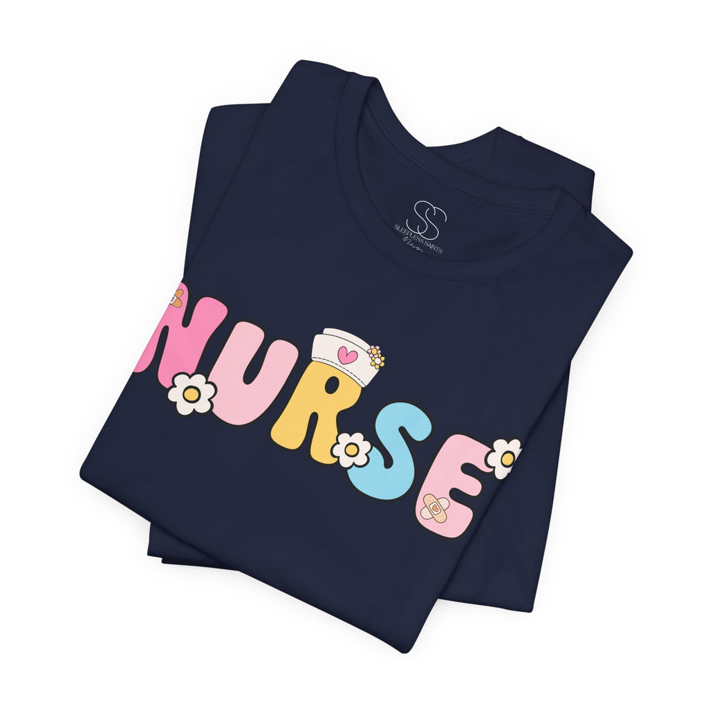 Nurse Floral Bubble Letter T-Shirt — Cute Pastel Tee