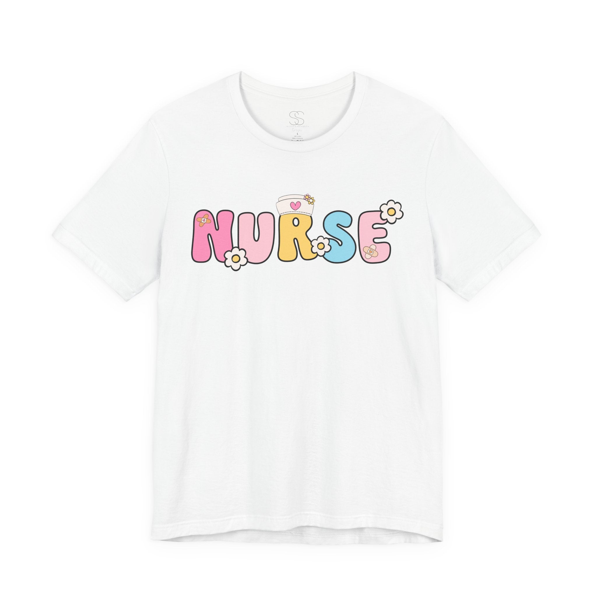 Nurse Floral Bubble Letter T-Shirt — Cute Pastel Tee