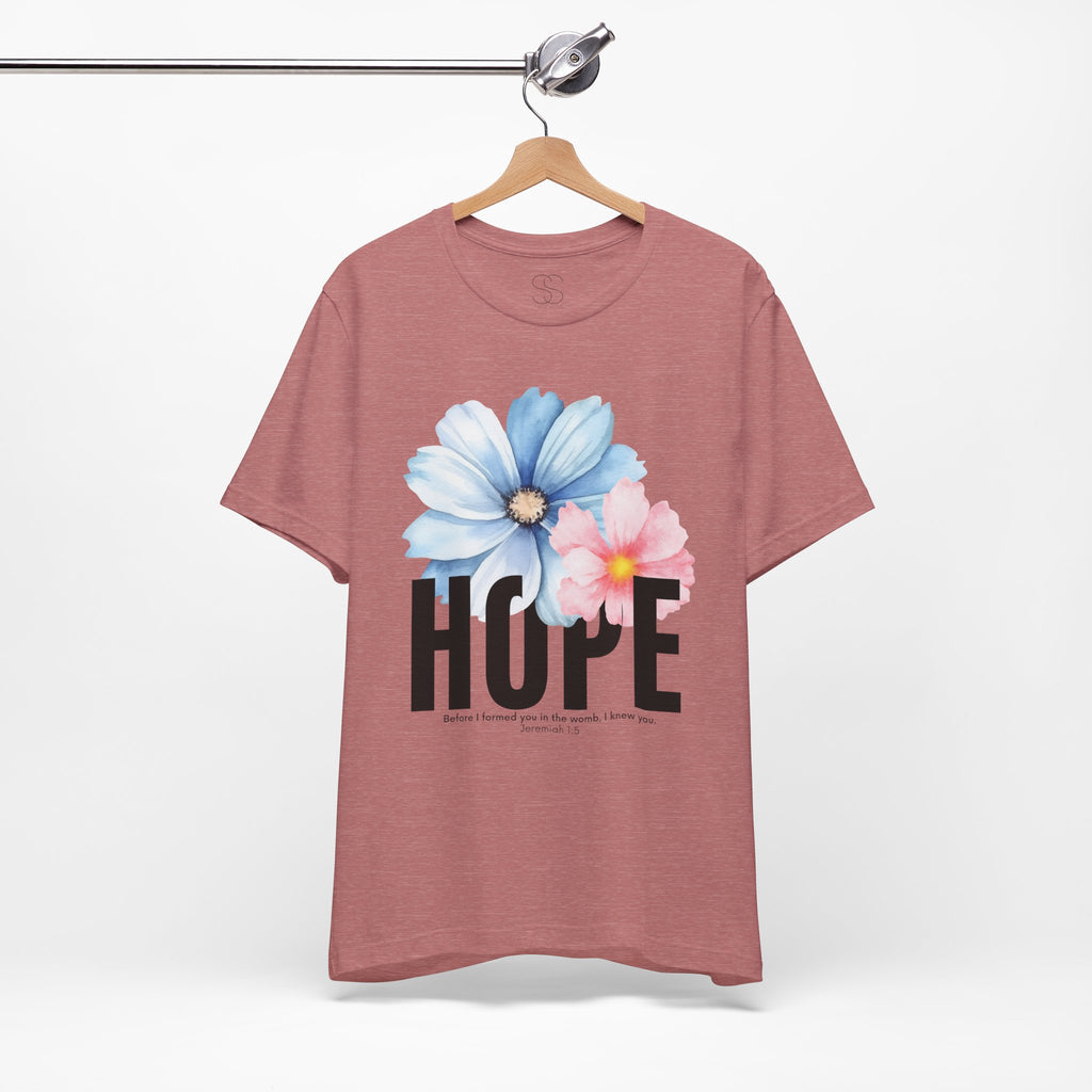 Hope Floral T-Shirt — Inspirational Hope Tee with Blue & Pink Flowers
