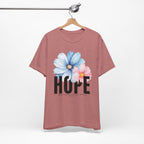 Hope Floral T-Shirt — Inspirational Hope Tee with Blue & Pink Flowers
