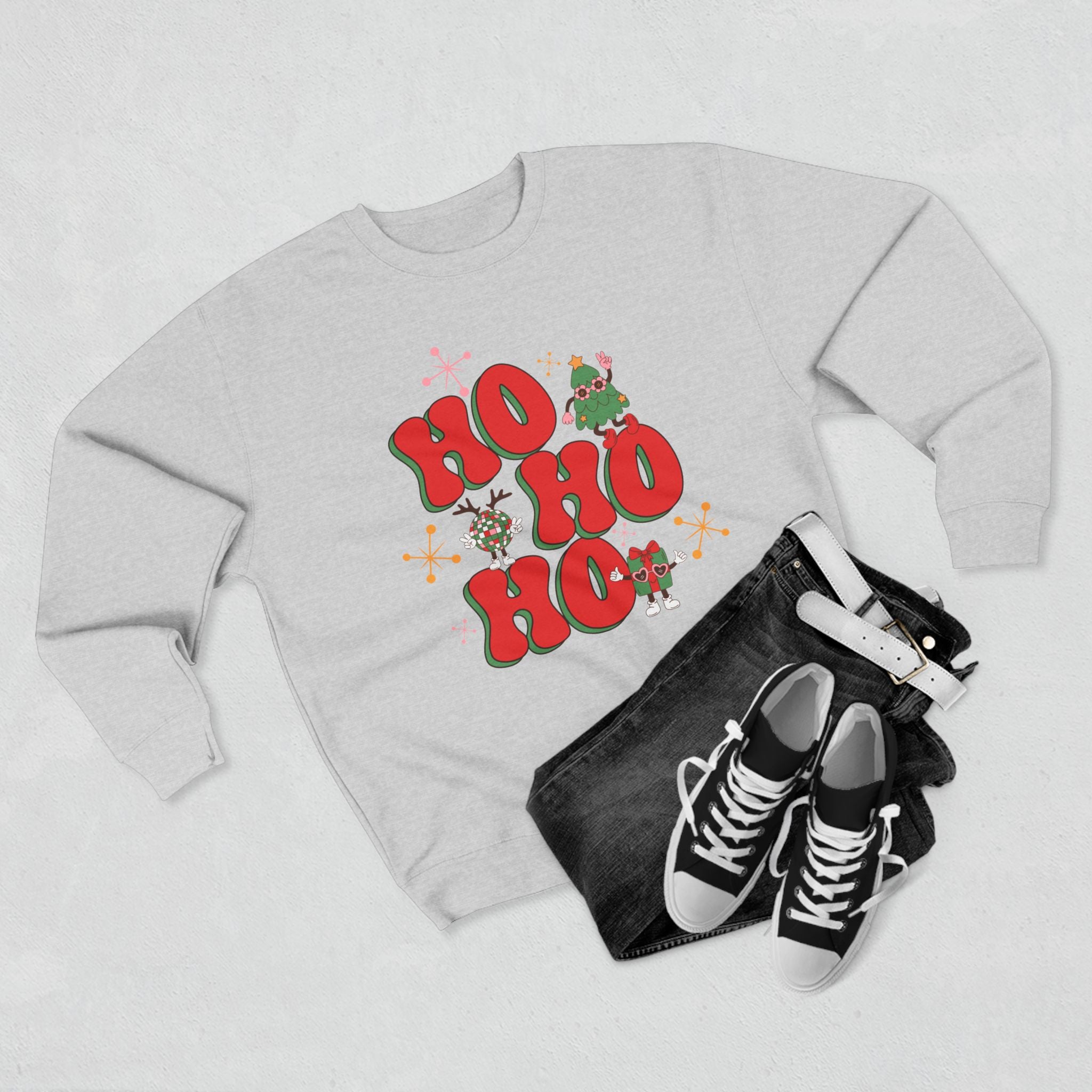 Ho Ho Ho Christmas Sweatshirt — Festive Elf & Reindeer Holiday Crewneck