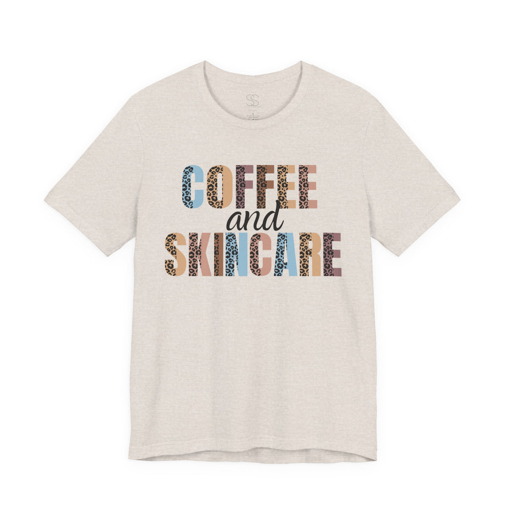 Coffee and Skincare Tee — Animal Pattern Graphic T-Shirt for Beauty Lovers