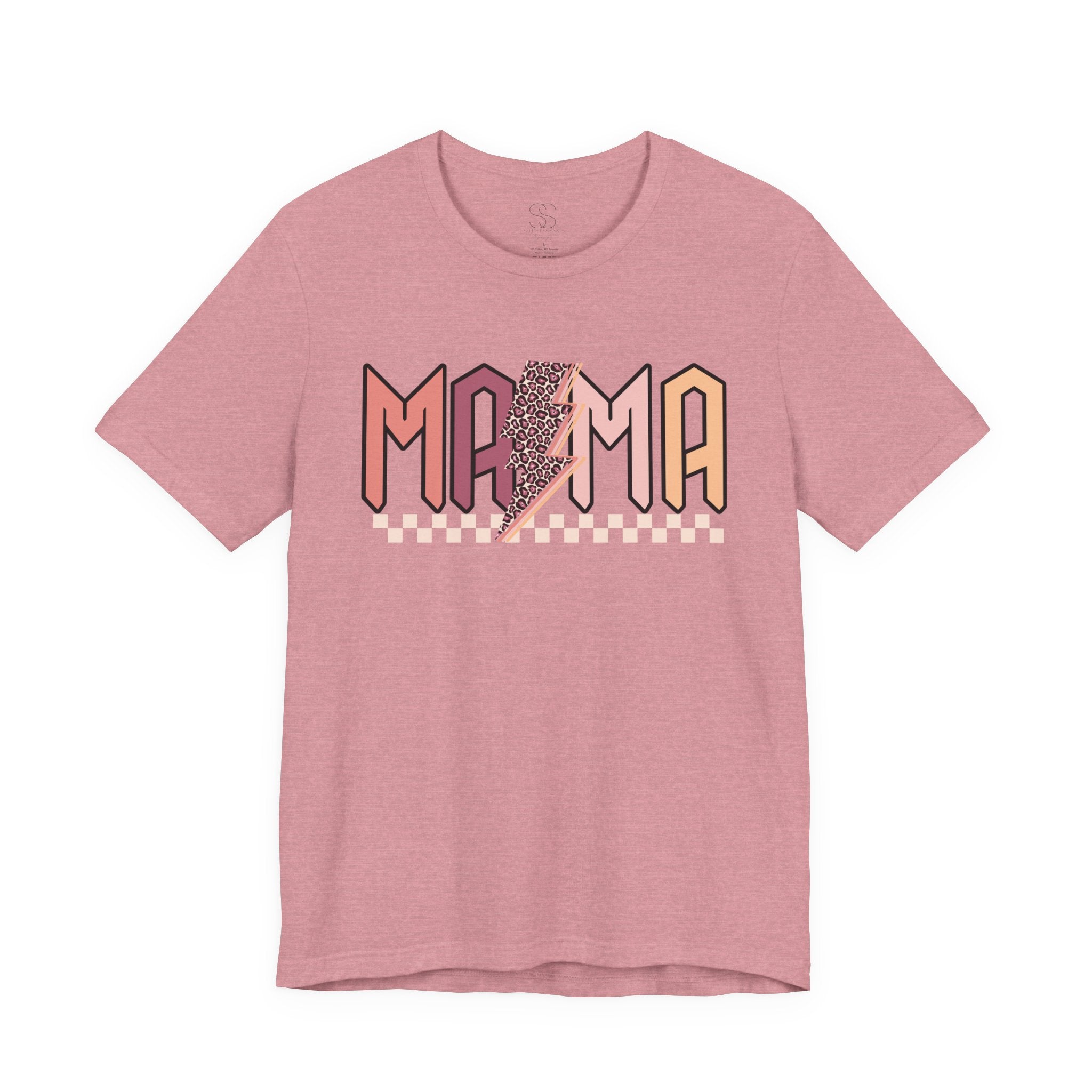 Mama Retro Lightning Tee – Vintage Checkered Mom T-Shirt