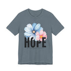 Hope Floral T-Shirt — Inspirational Hope Tee with Blue & Pink Flowers