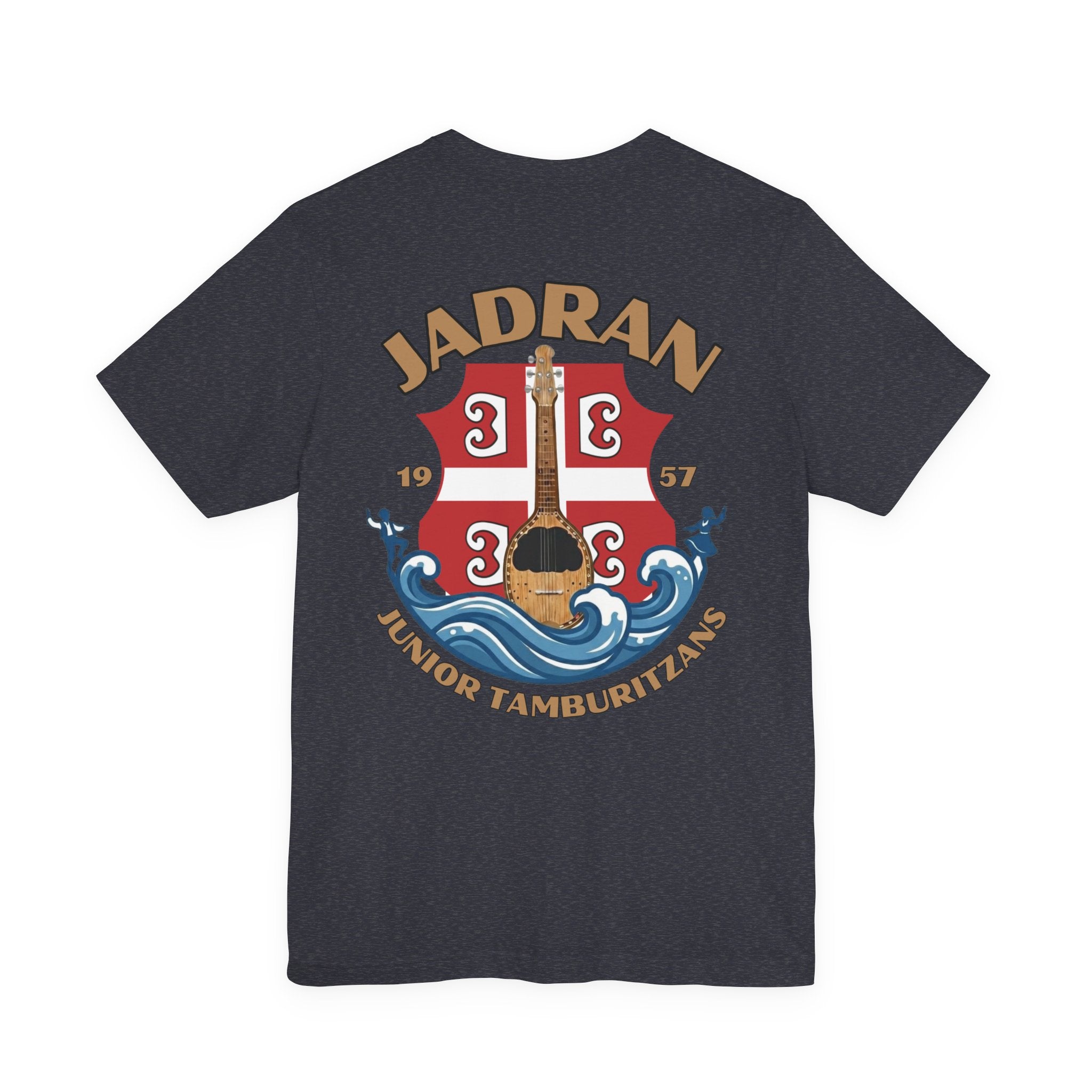 Jadran Junior Tamburitzans Adult T‑Shirt - Tan Lettering & Serbian Logo