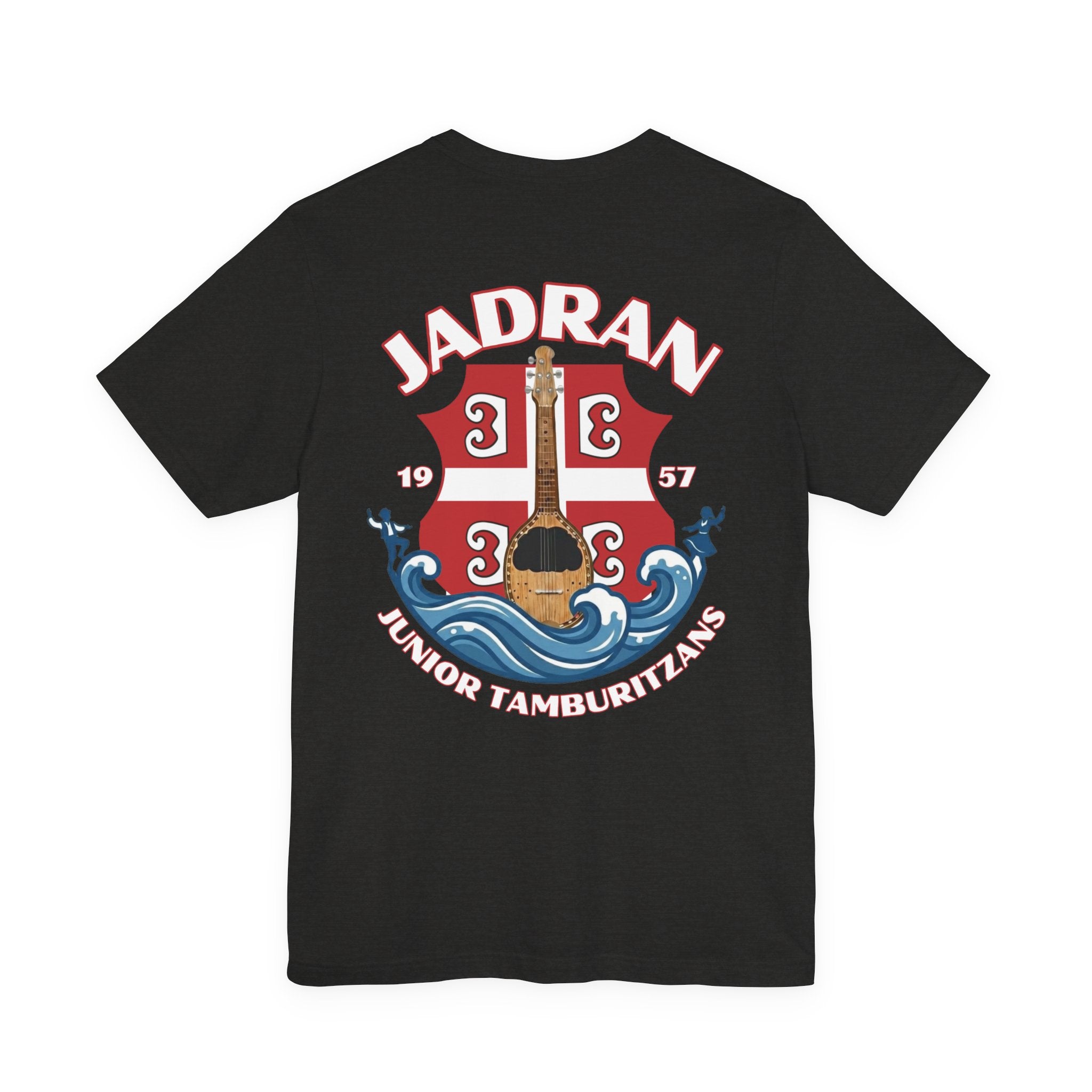 Jadran Junior Tamburitzans Adult T‑Shirt - White and Red Lettering & Serbian Logo