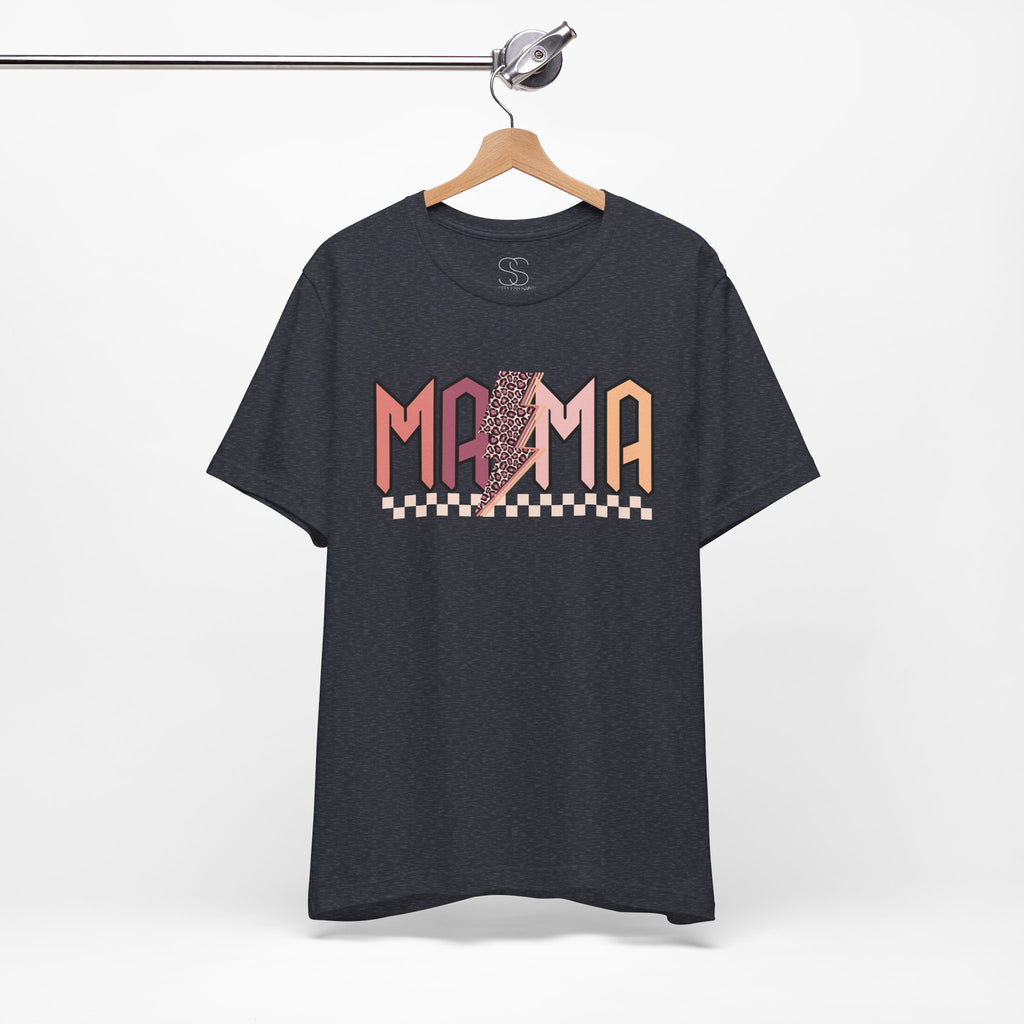 Mama Retro Lightning Tee – Vintage Checkered Mom T-Shirt