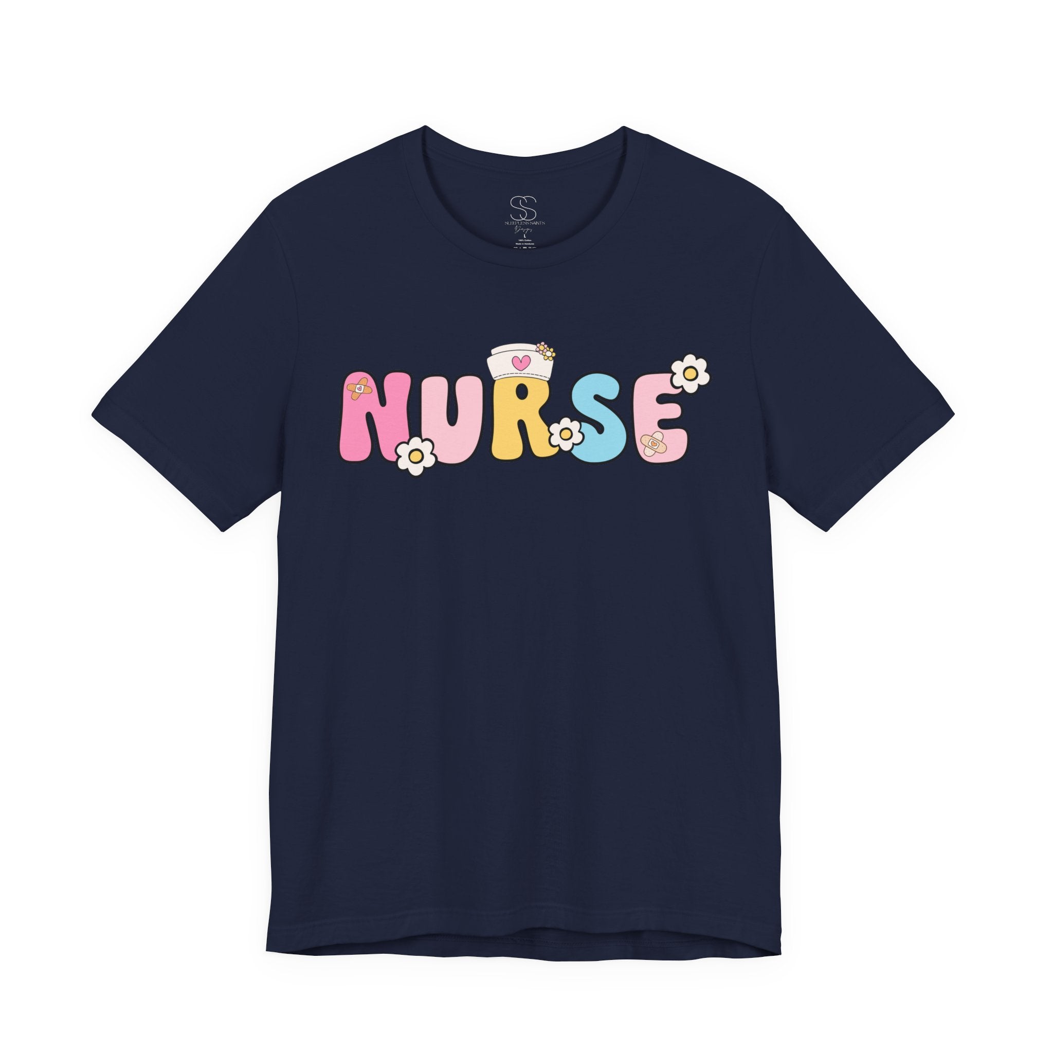 Nurse Floral Bubble Letter T-Shirt — Cute Pastel Tee