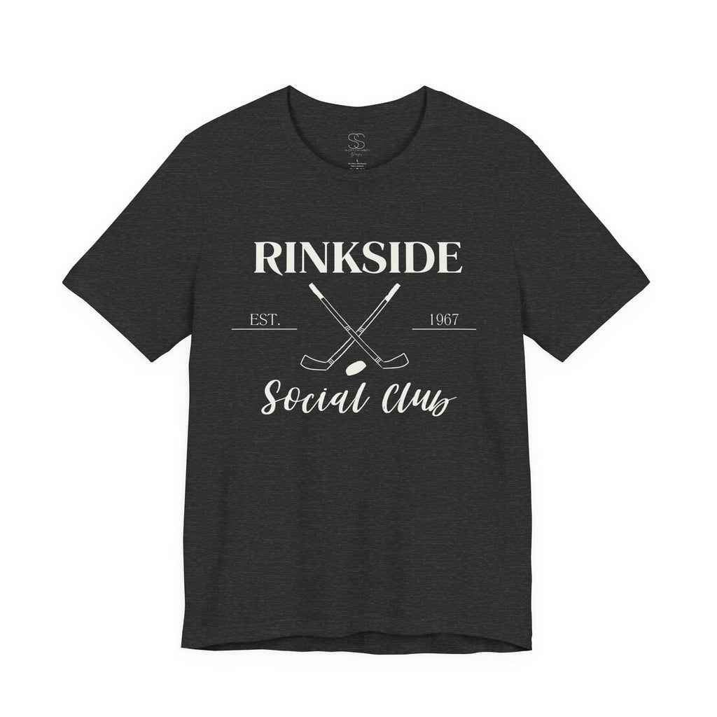 Rinkside Social Club Tee — Hockey Skate Crossed Sticks Shirt