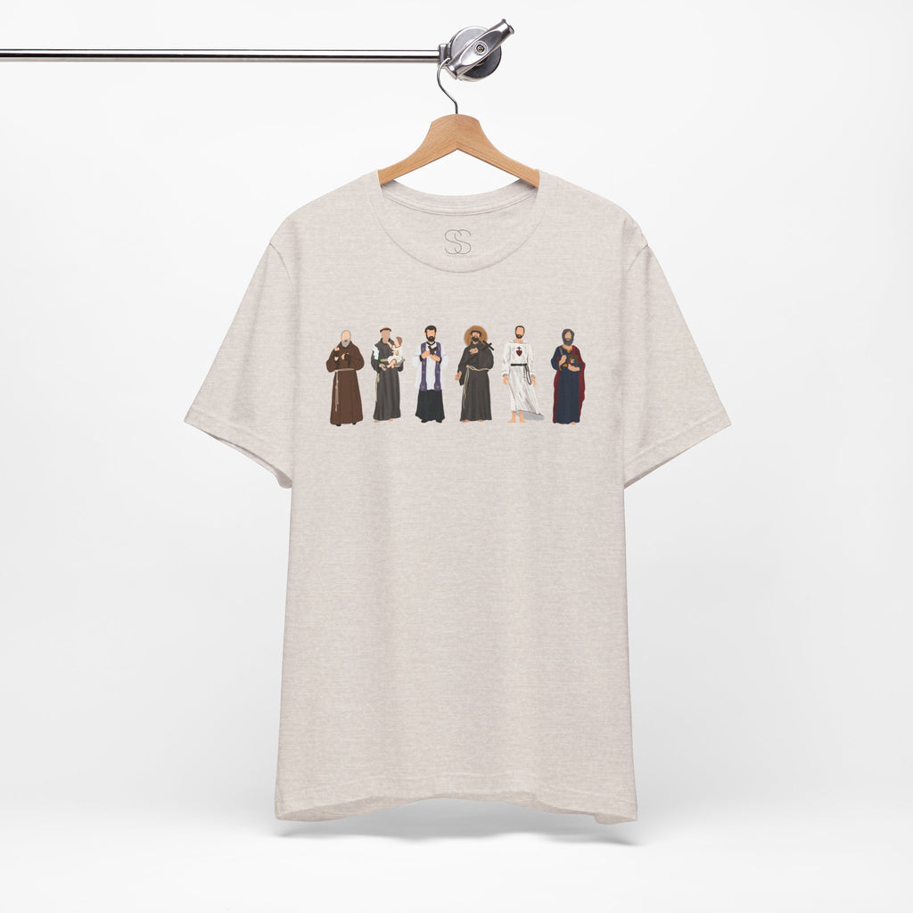 Religious Figures Lineup Tee — Saints & Clergy Portrait T-Shirt