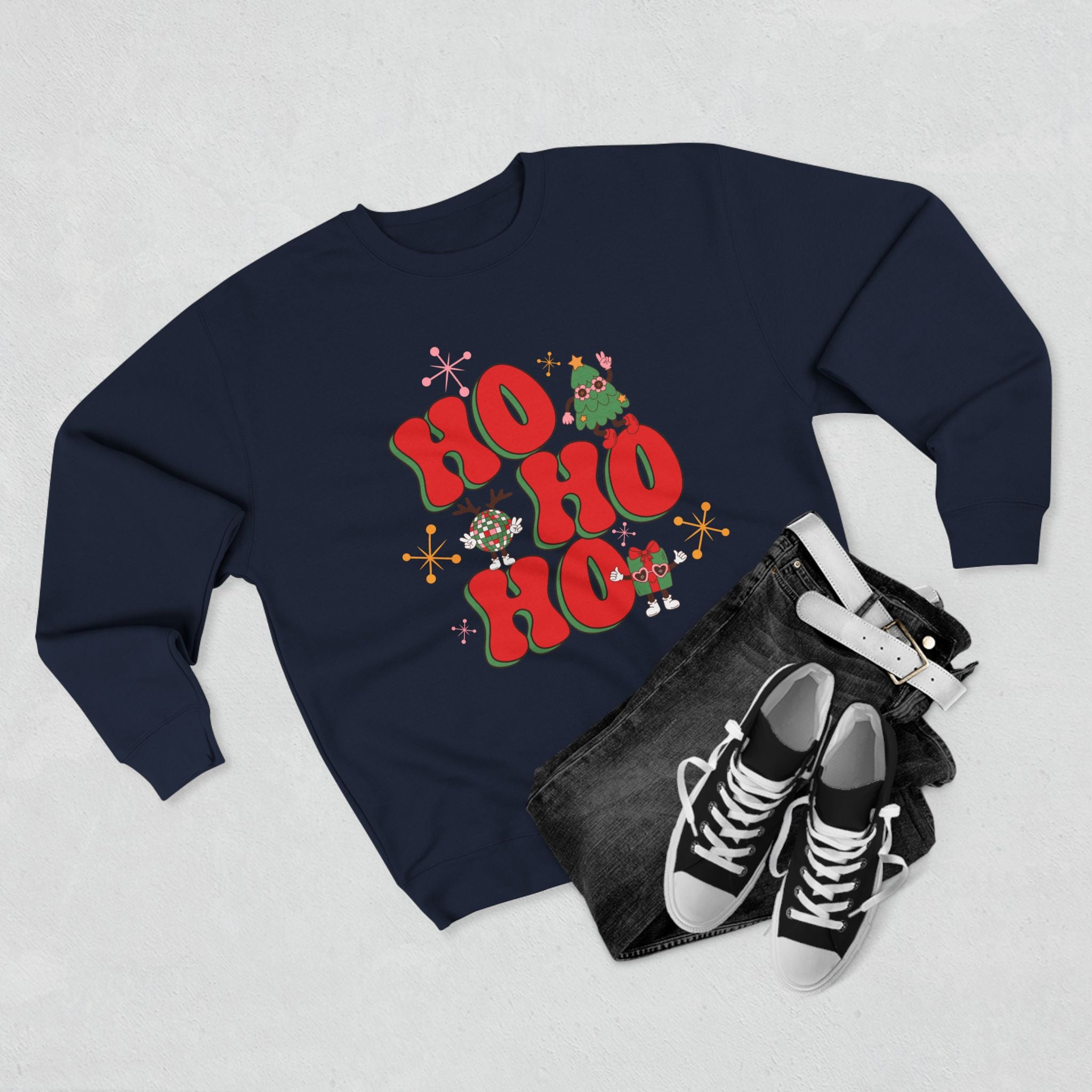 Ho Ho Ho Christmas Sweatshirt — Festive Elf & Reindeer Holiday Crewneck
