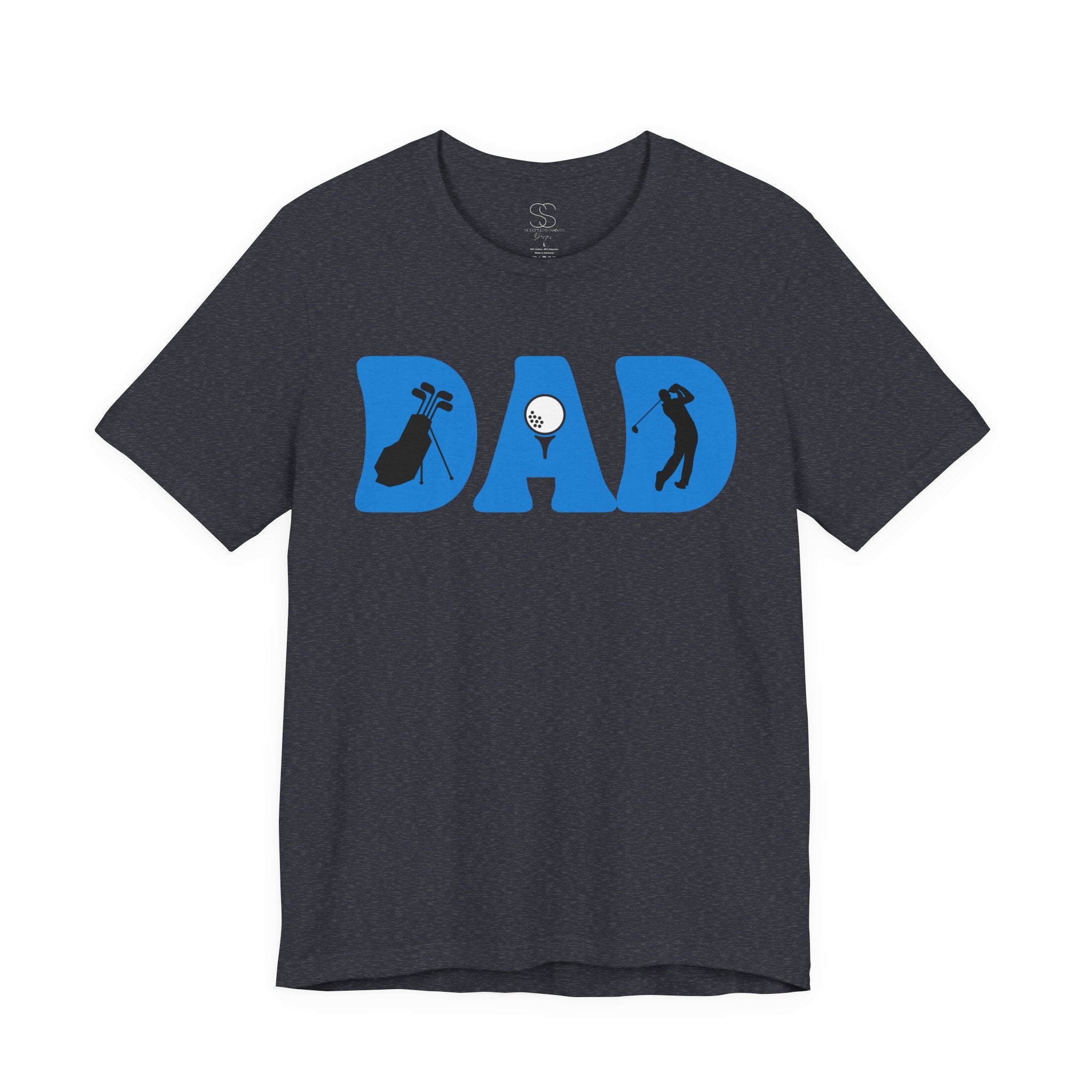 Dad Golf T-Shirt — Blue "DAD" Golf Silhouette Tee