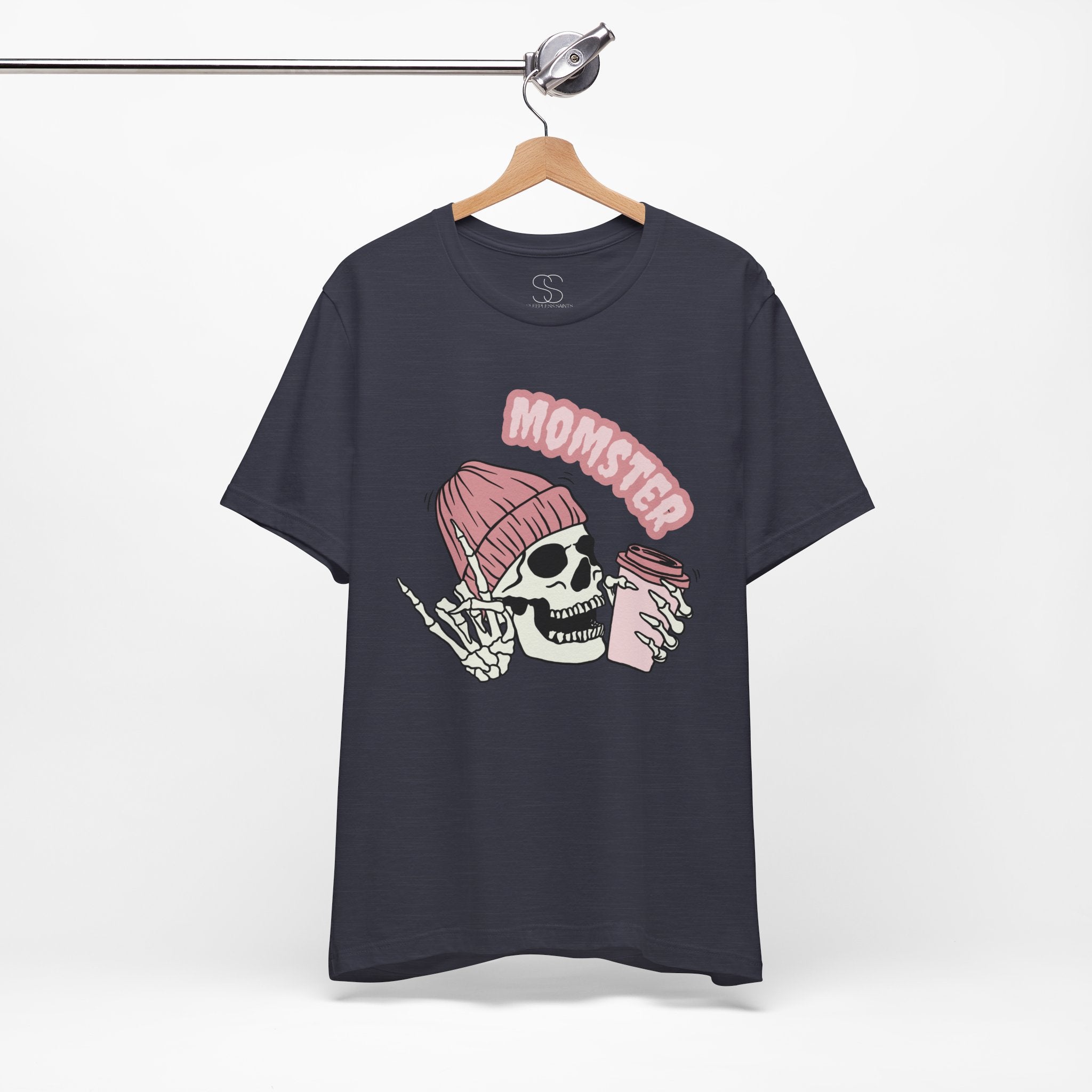 Momster Skull Coffee Tee — Cute Goth Mom T-Shirt