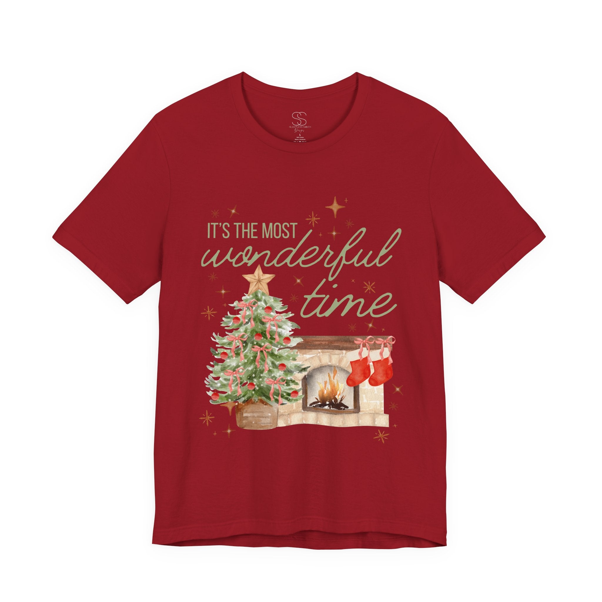 It's the Most Wonderful Time Christmas T-Shirt — Holiday Tree & Fireplace Tee