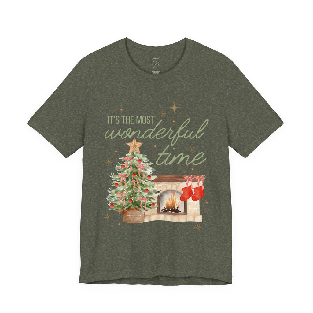 It's the Most Wonderful Time Christmas T-Shirt — Holiday Tree & Fireplace Tee