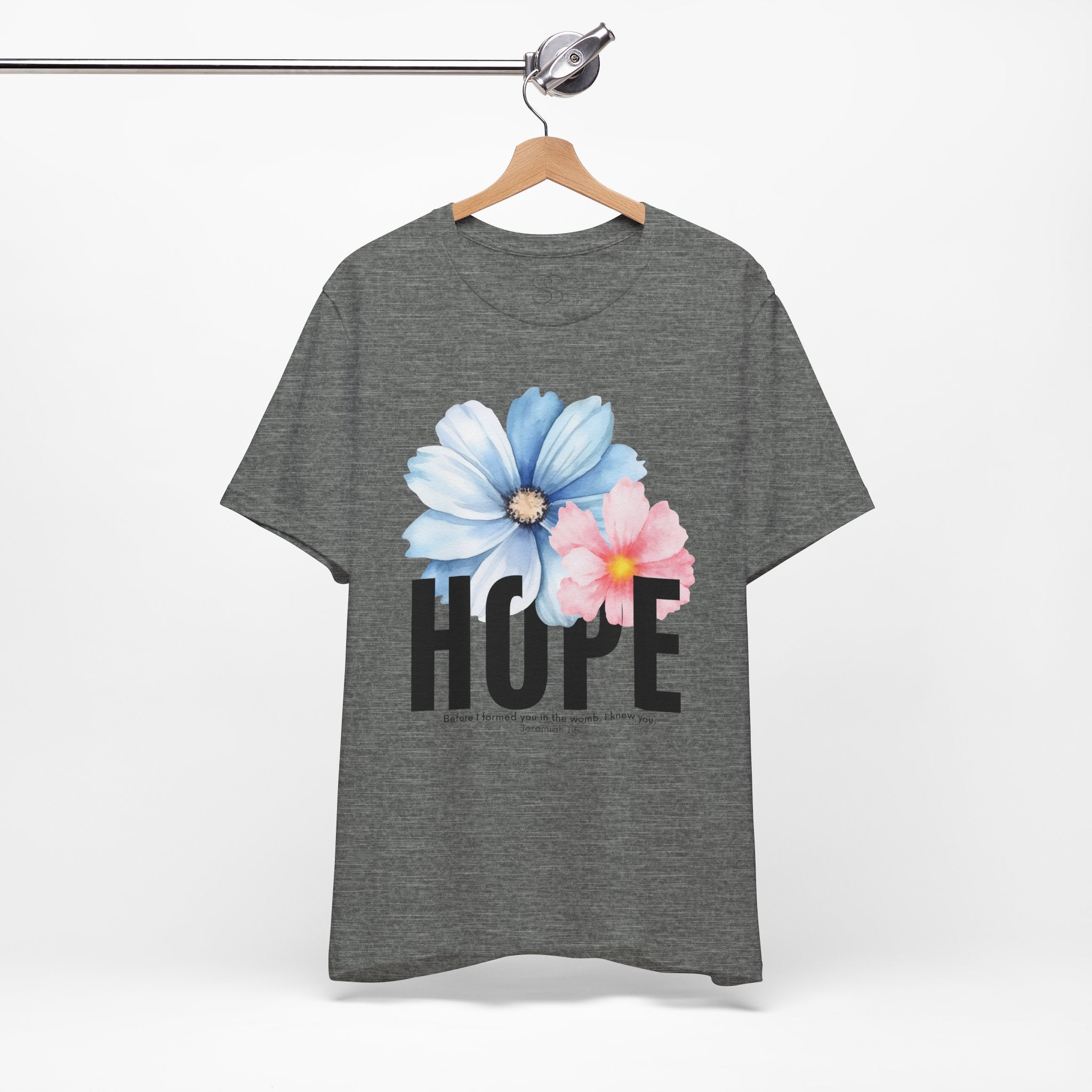 Hope Floral T-Shirt — Inspirational Hope Tee with Blue & Pink Flowers