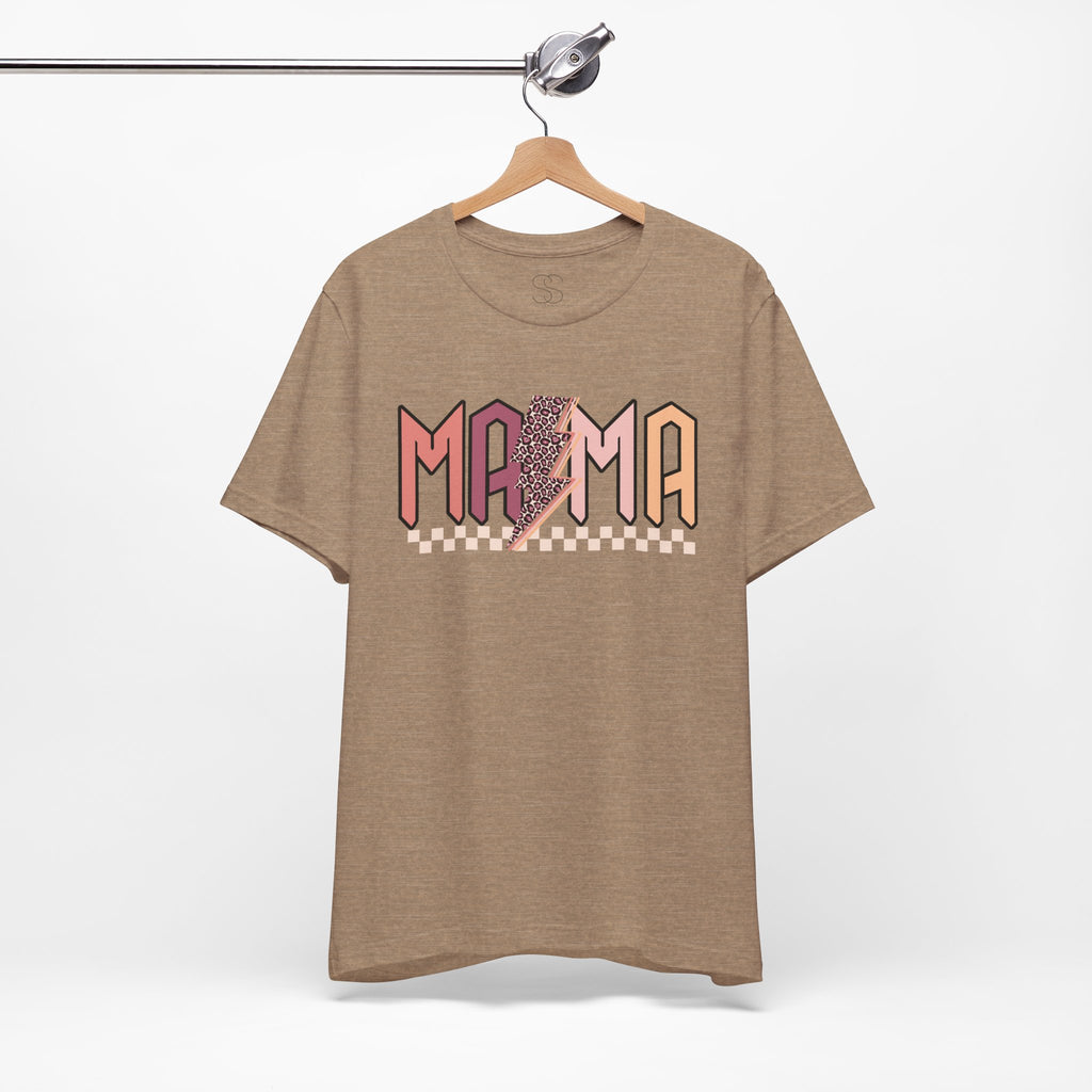Mama Retro Lightning Tee – Vintage Checkered Mom T-Shirt