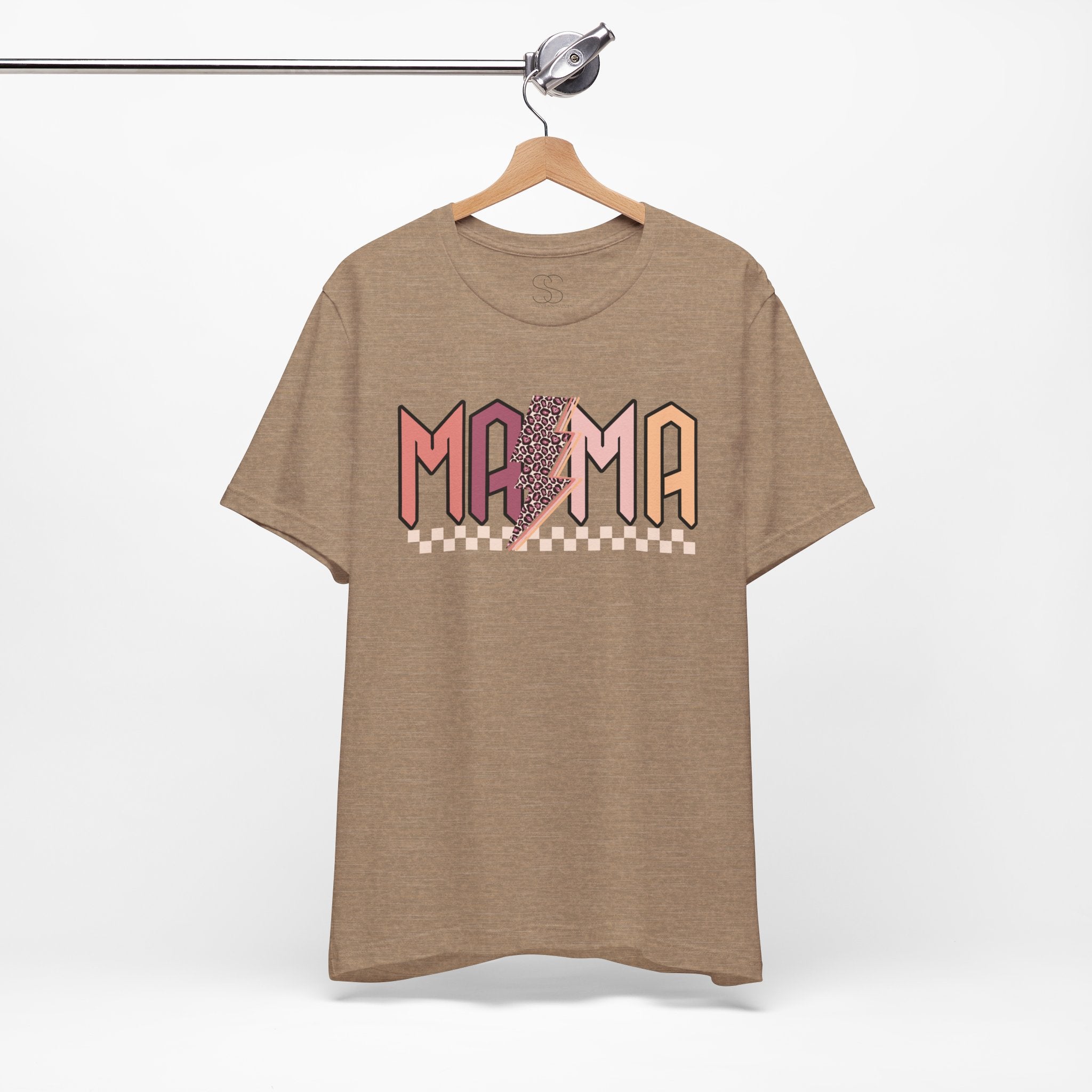 Mama Retro Lightning Tee – Vintage Checkered Mom T-Shirt