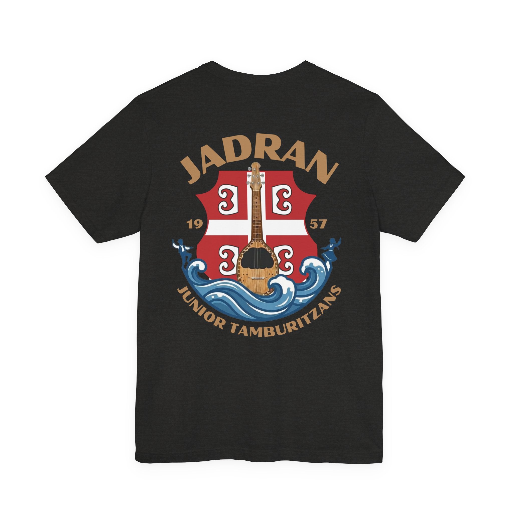 Jadran Junior Tamburitzans Adult T‑Shirt - Tan Lettering & Serbian Logo