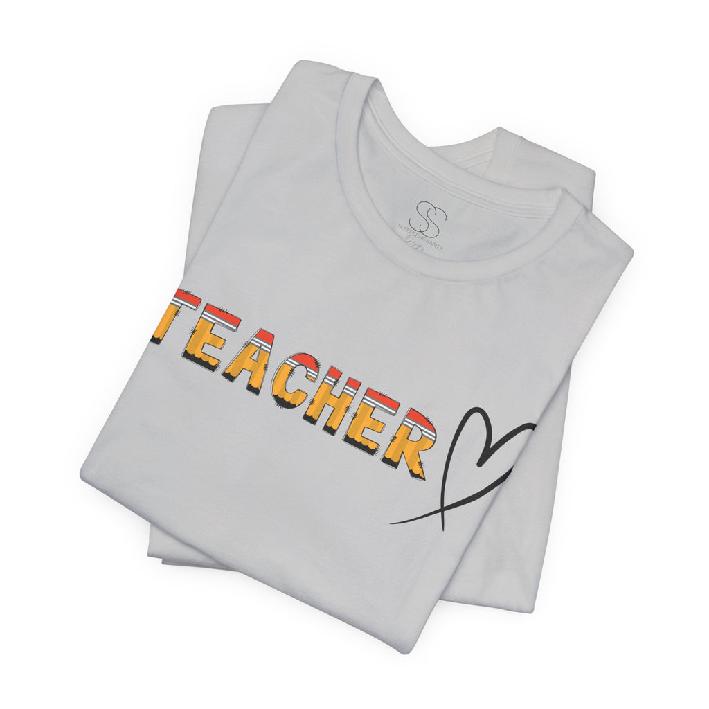 Teacher Heart T‑Shirt — Floral Text Back‑to‑School