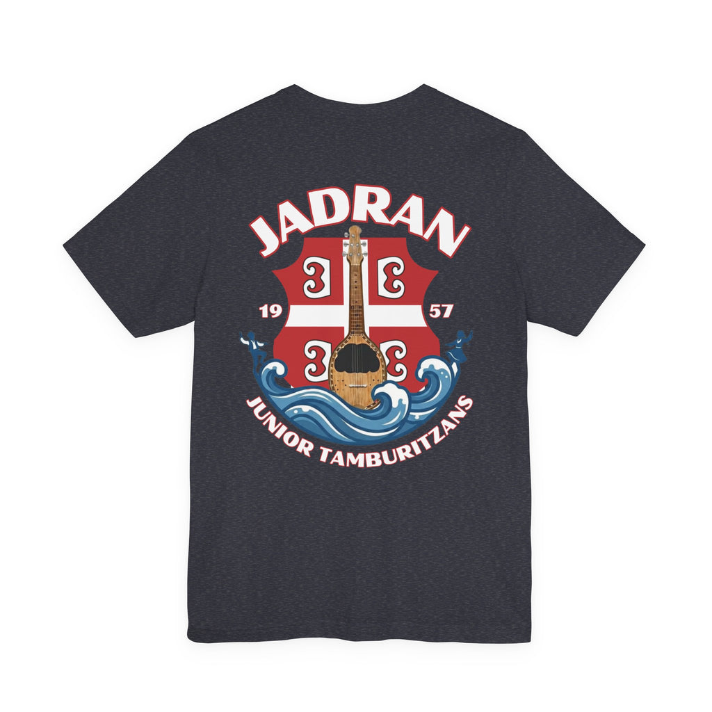 Jadran Junior Tamburitzans Adult T‑Shirt - White and Red Lettering & Serbian Logo