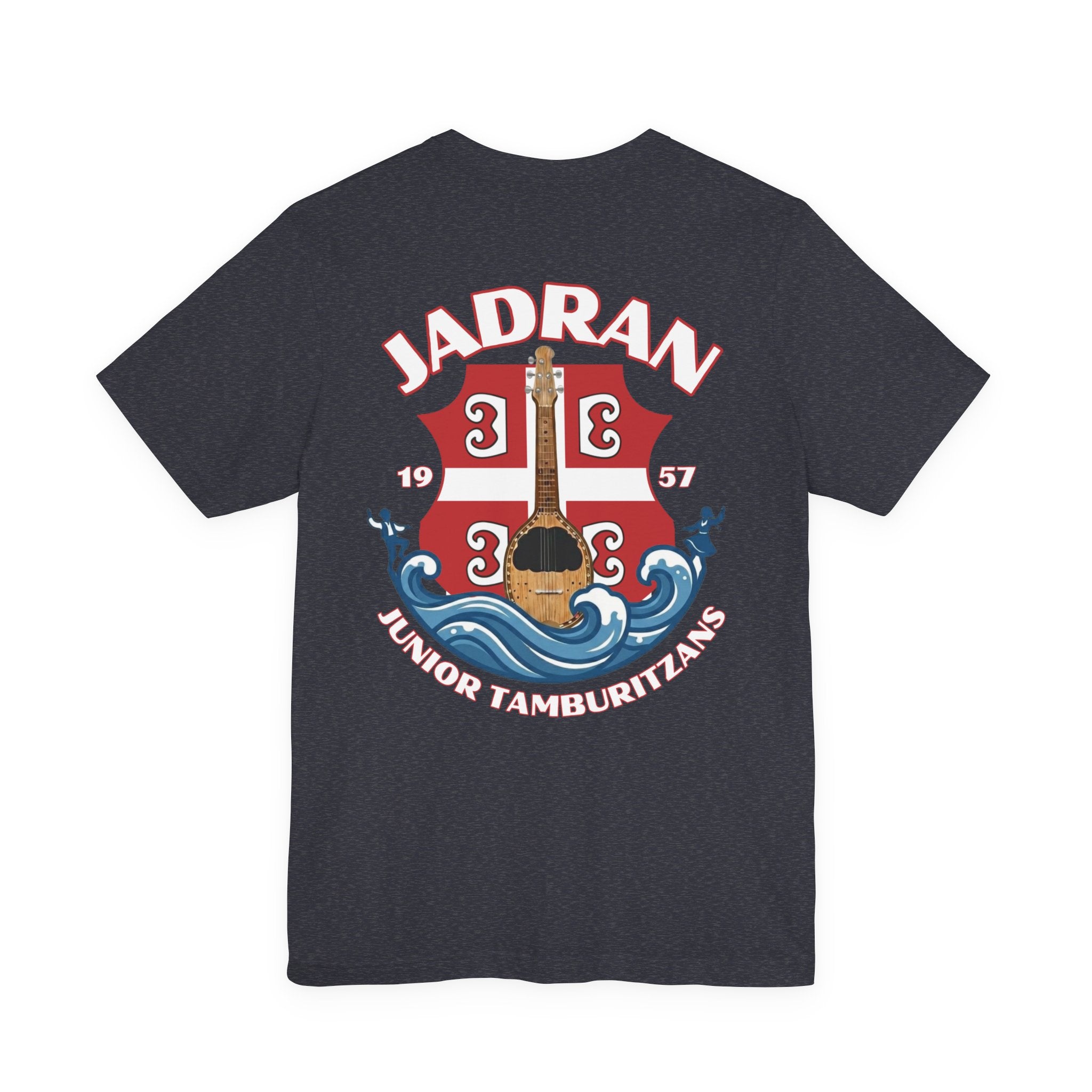 Jadran Junior Tamburitzans Adult T‑Shirt - White and Red Lettering & Serbian Logo