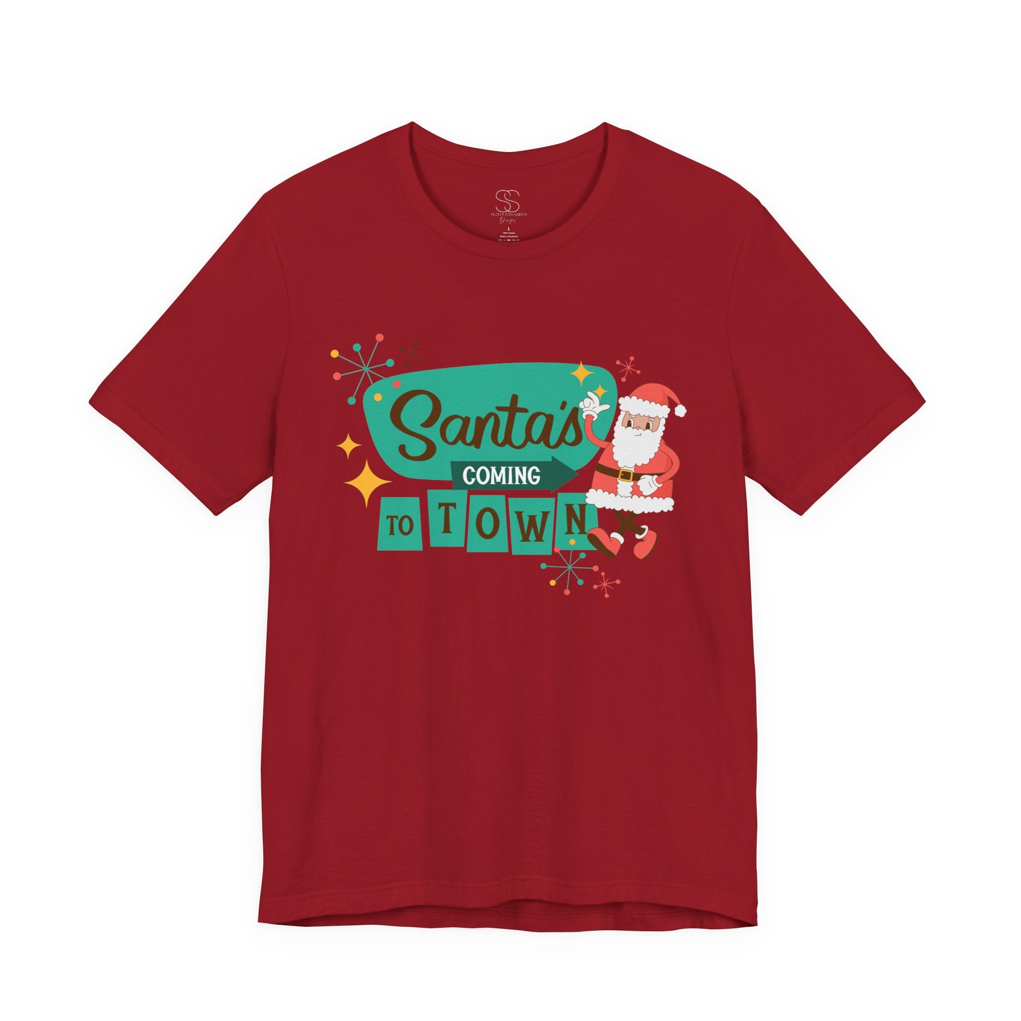 Santa's Coming to Town T-Shirt - Retro Christmas Tee with Santa Graphic