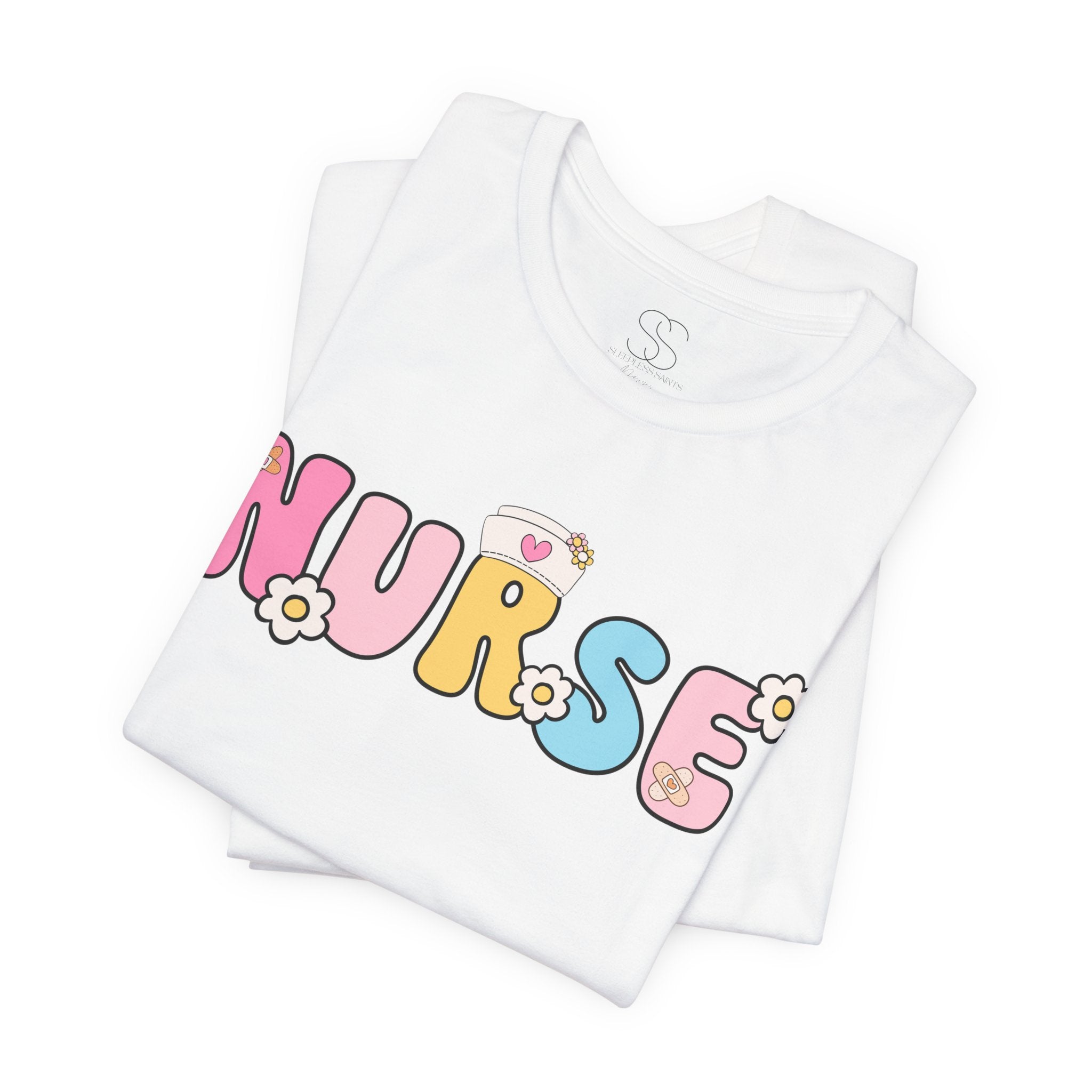 Nurse Floral Bubble Letter T-Shirt — Cute Pastel Tee