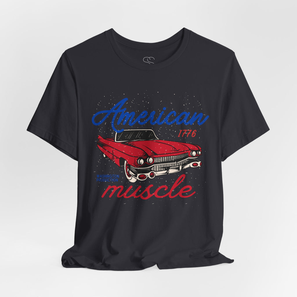 American Muscle Tee - Vintage Red Classic Car 1776 Patriotic Shirt