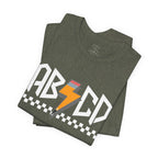 ABCD Lightning Bolt Tee - Retro Racing Checkerboard Graphic T-Shirt