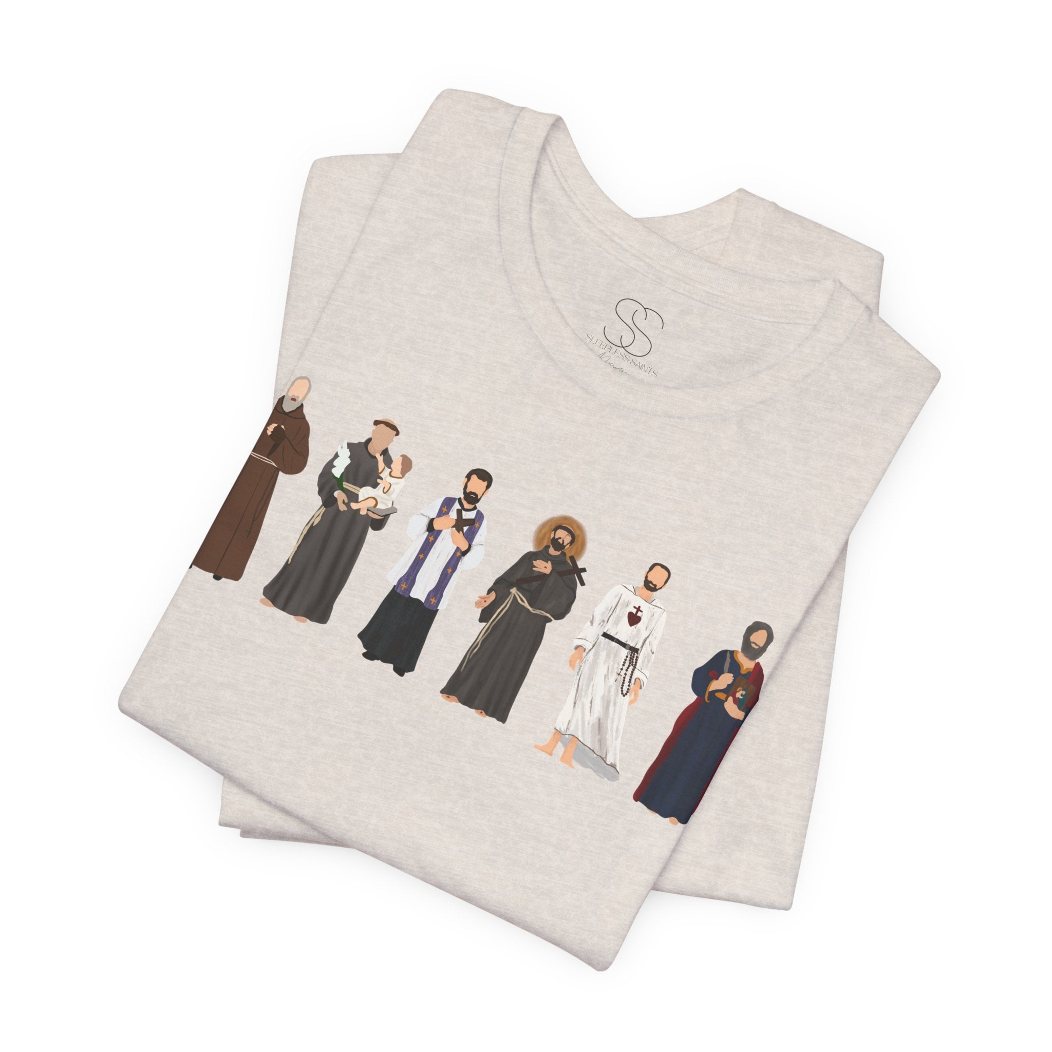 Religious Figures Lineup Tee — Saints & Clergy Portrait T-Shirt