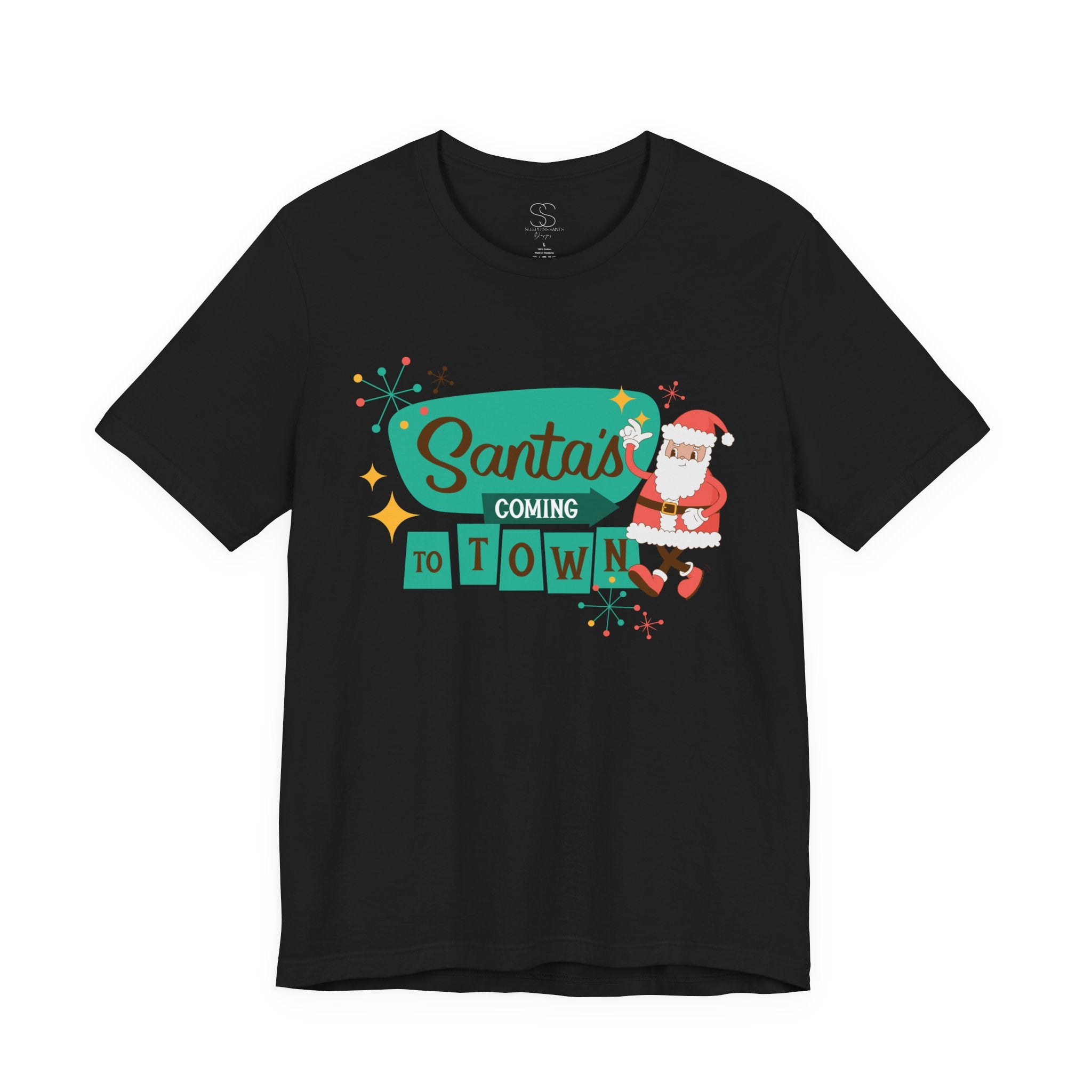 Santa's Coming to Town T-Shirt - Retro Christmas Tee with Santa Graphic