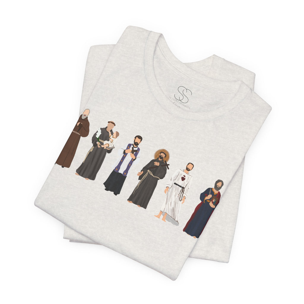 Religious Figures Lineup Tee — Saints & Clergy Portrait T-Shirt