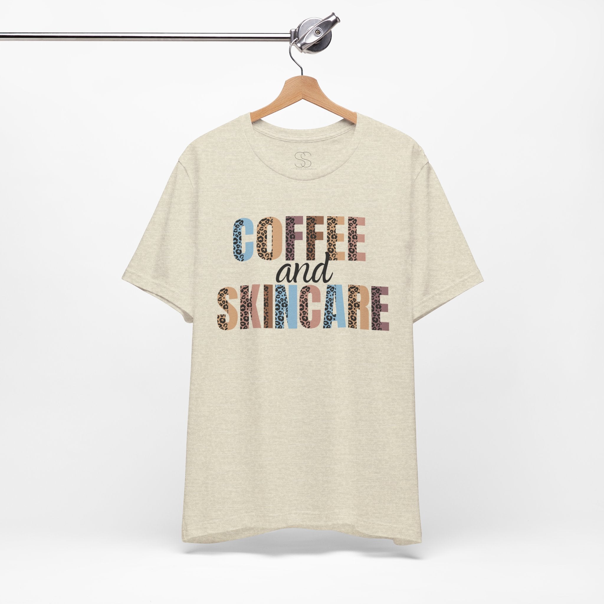 Coffee and Skincare Tee — Animal Pattern Graphic T-Shirt for Beauty Lovers
