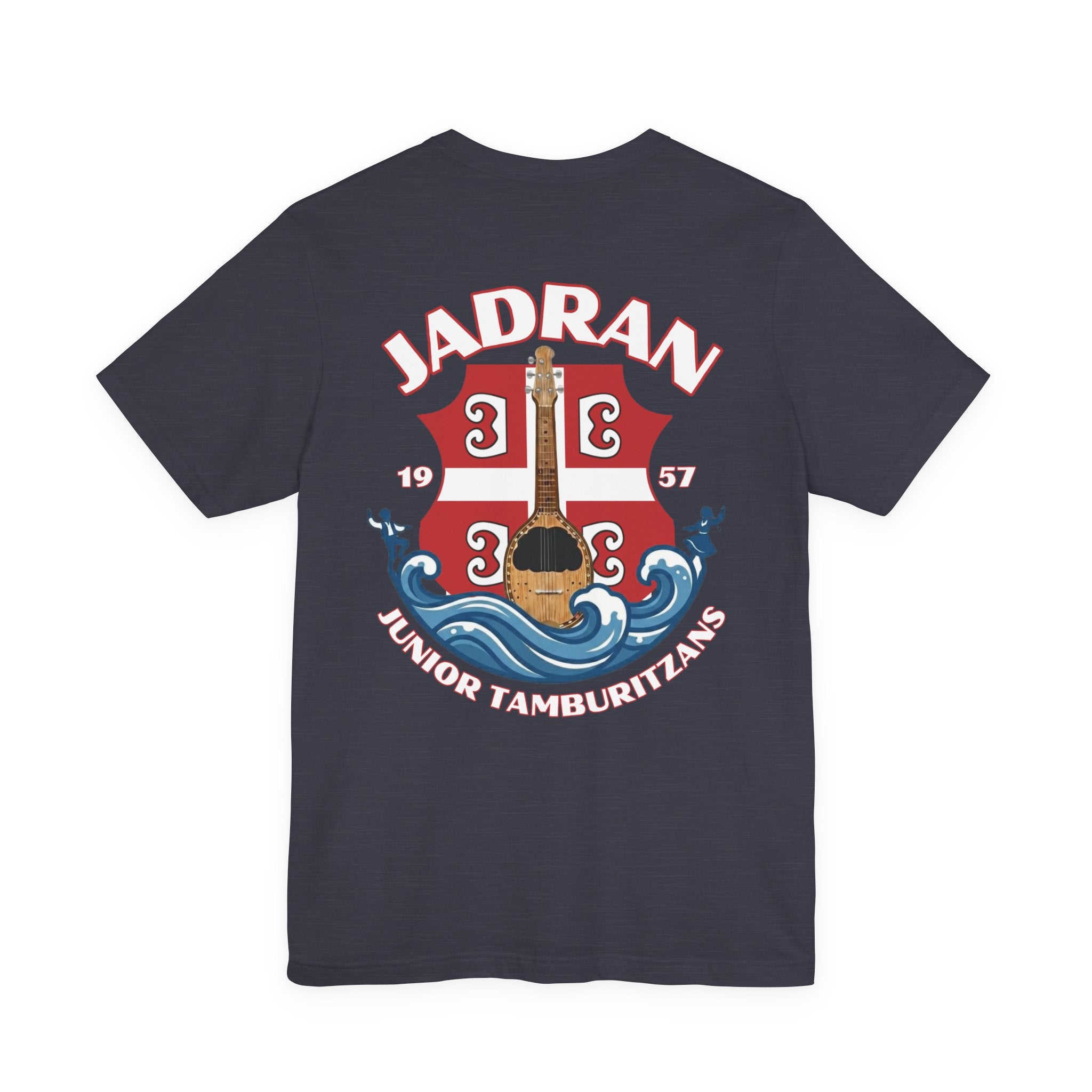Jadran Junior Tamburitzans Adult T‑Shirt - White and Red Lettering & Serbian Logo