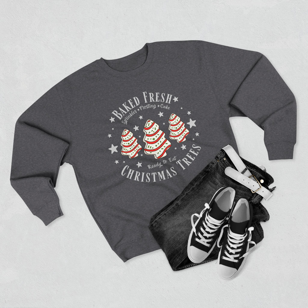 Christmas Tree Trio Crewneck Sweatshirt — Festive Candy Stripe Holiday Pullover