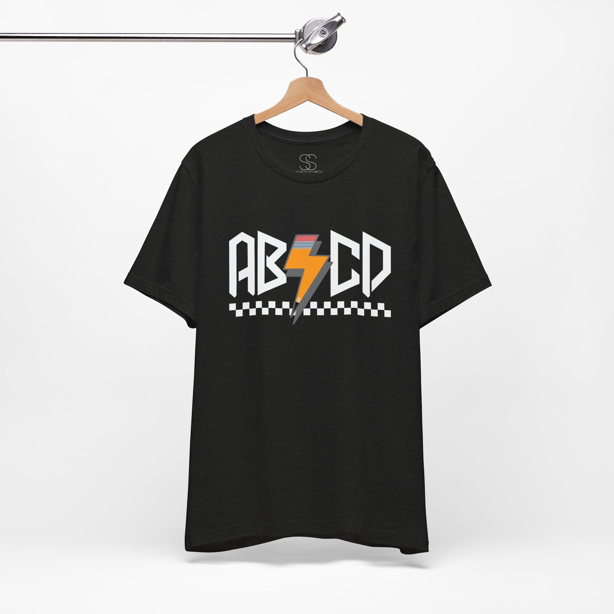 ABCD Lightning Bolt Tee - Retro Racing Checkerboard Graphic T-Shirt