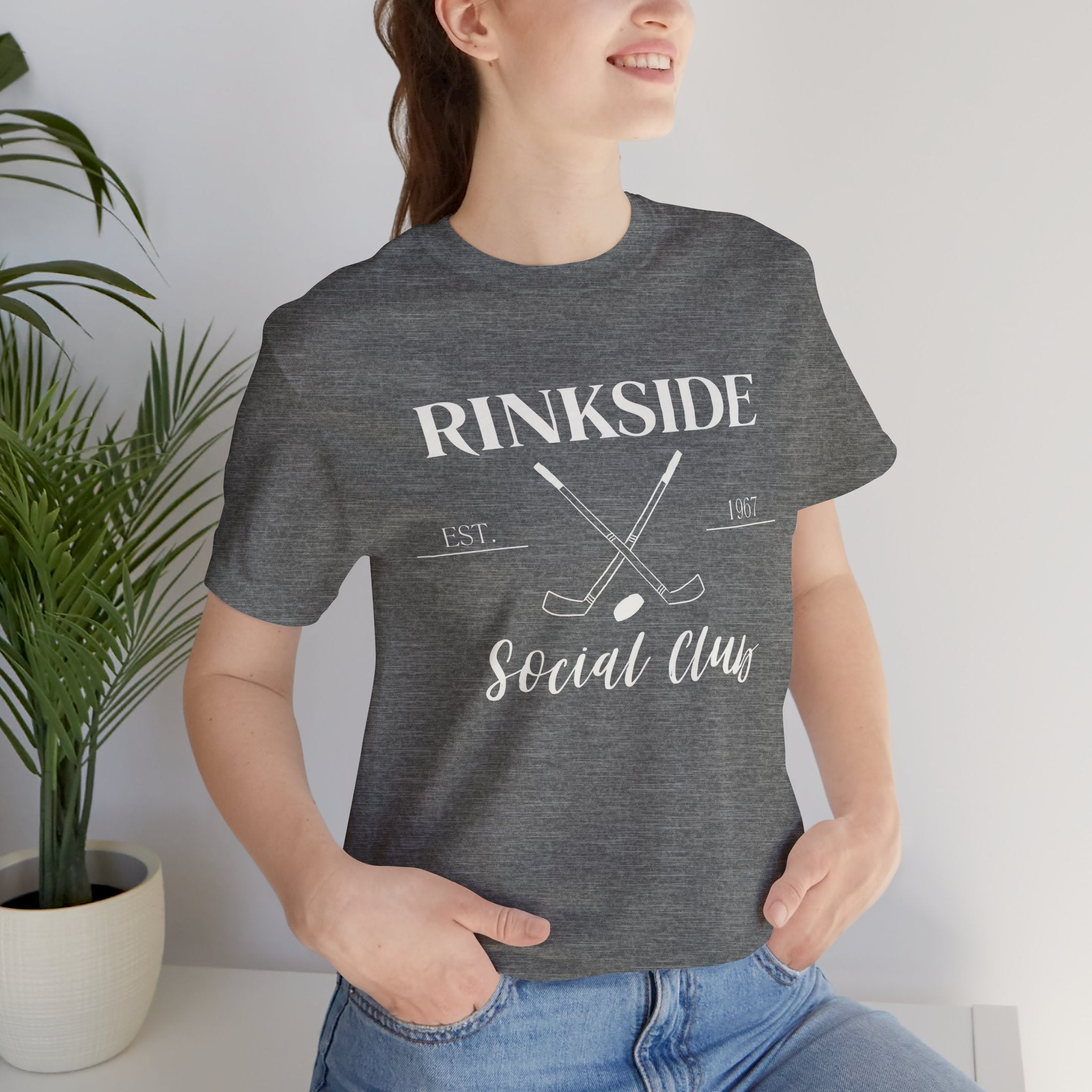 Rinkside Social Club Tee — Hockey Skate Crossed Sticks Shirt