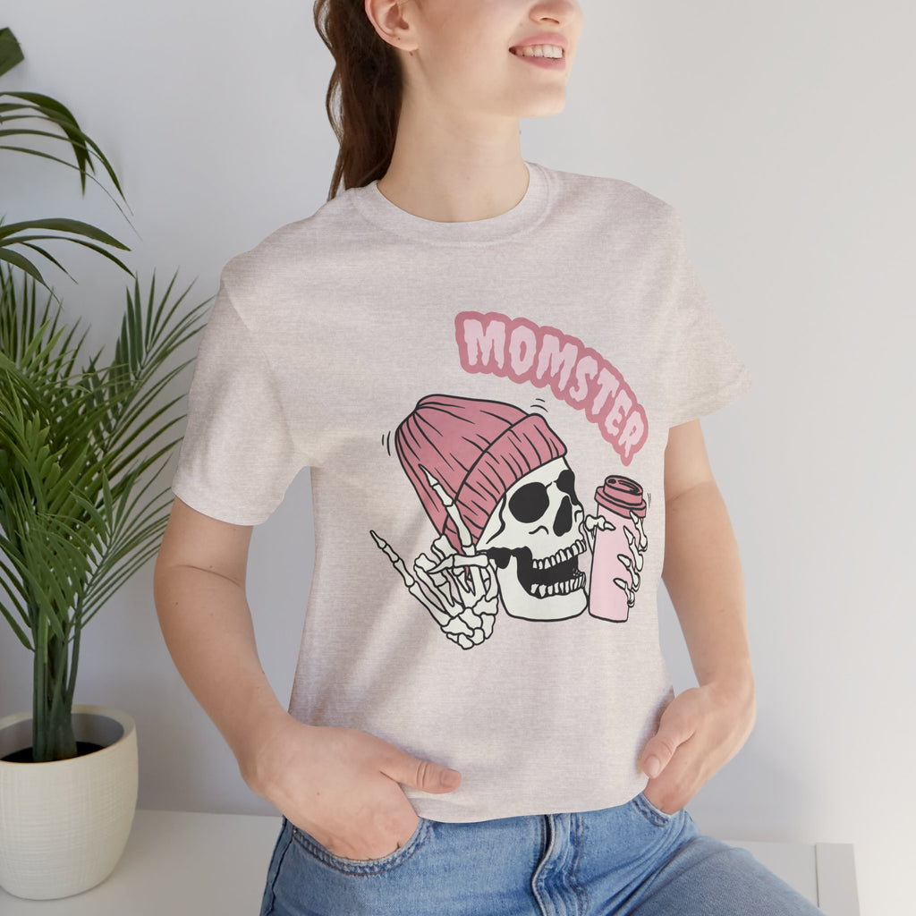 Momster Skull Coffee Tee — Cute Goth Mom T-Shirt