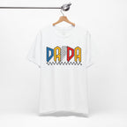 DA DA Retro Checkerboard Graphic Tee — 'DA DA' Colorblock Dad T‑Shirt