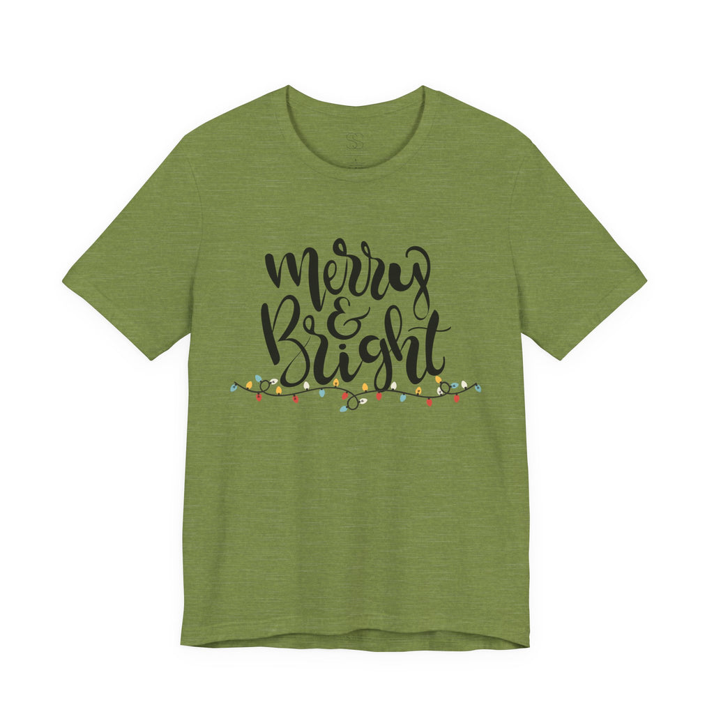 Merry & Bright Christmas Tee - Holiday Light Script T-Shirt