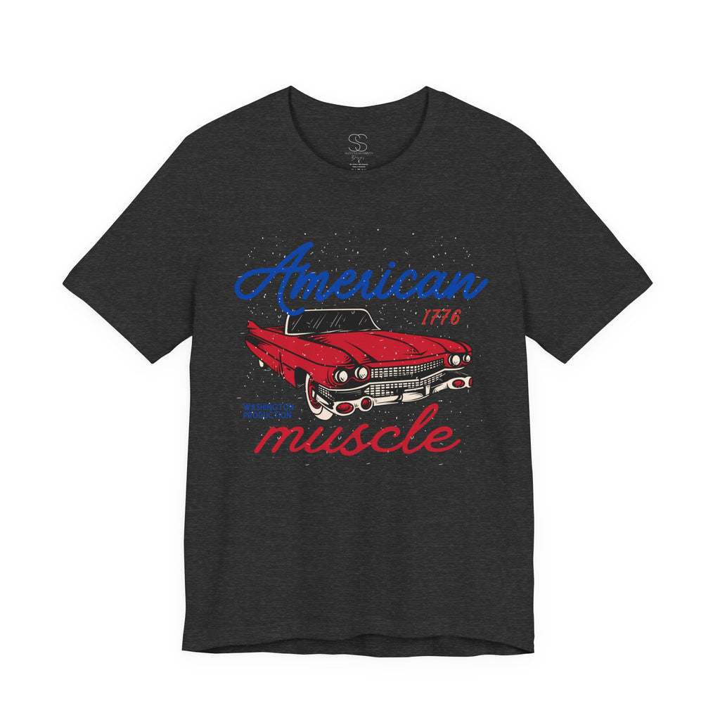 American Muscle Tee - Vintage Red Classic Car 1776 Patriotic Shirt